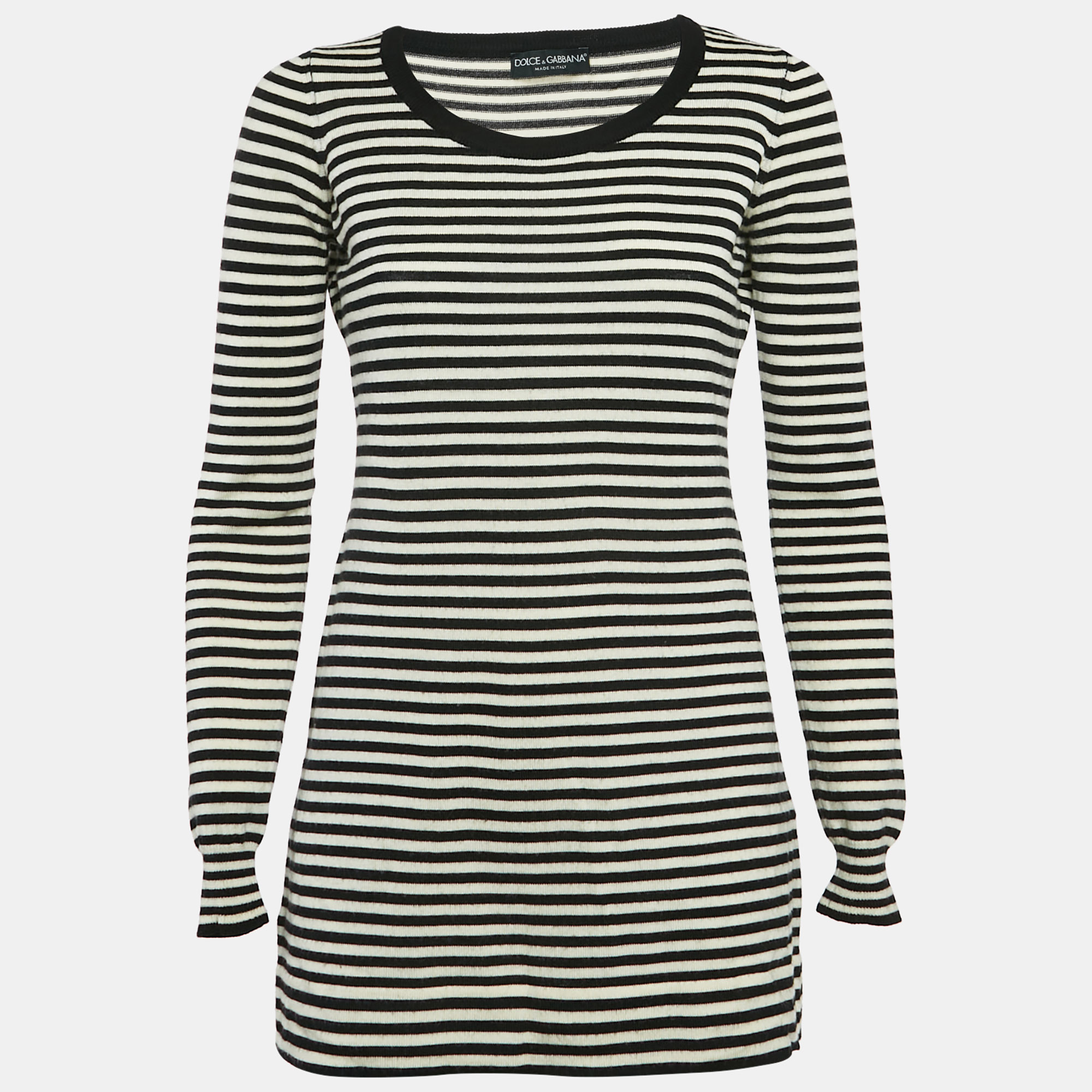 Dolce & Gabbana BlackWhite Stripe Long Sleeve Wool Sweater Top Dolce & Gabbana BlackWhite Stripe Long Sleeve Wool Sweater Top