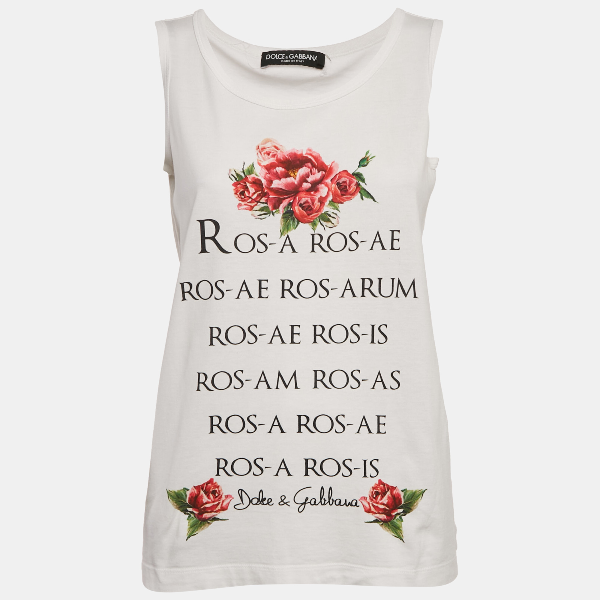 Dolce & Gabbana White Printed Cotton Tank Top