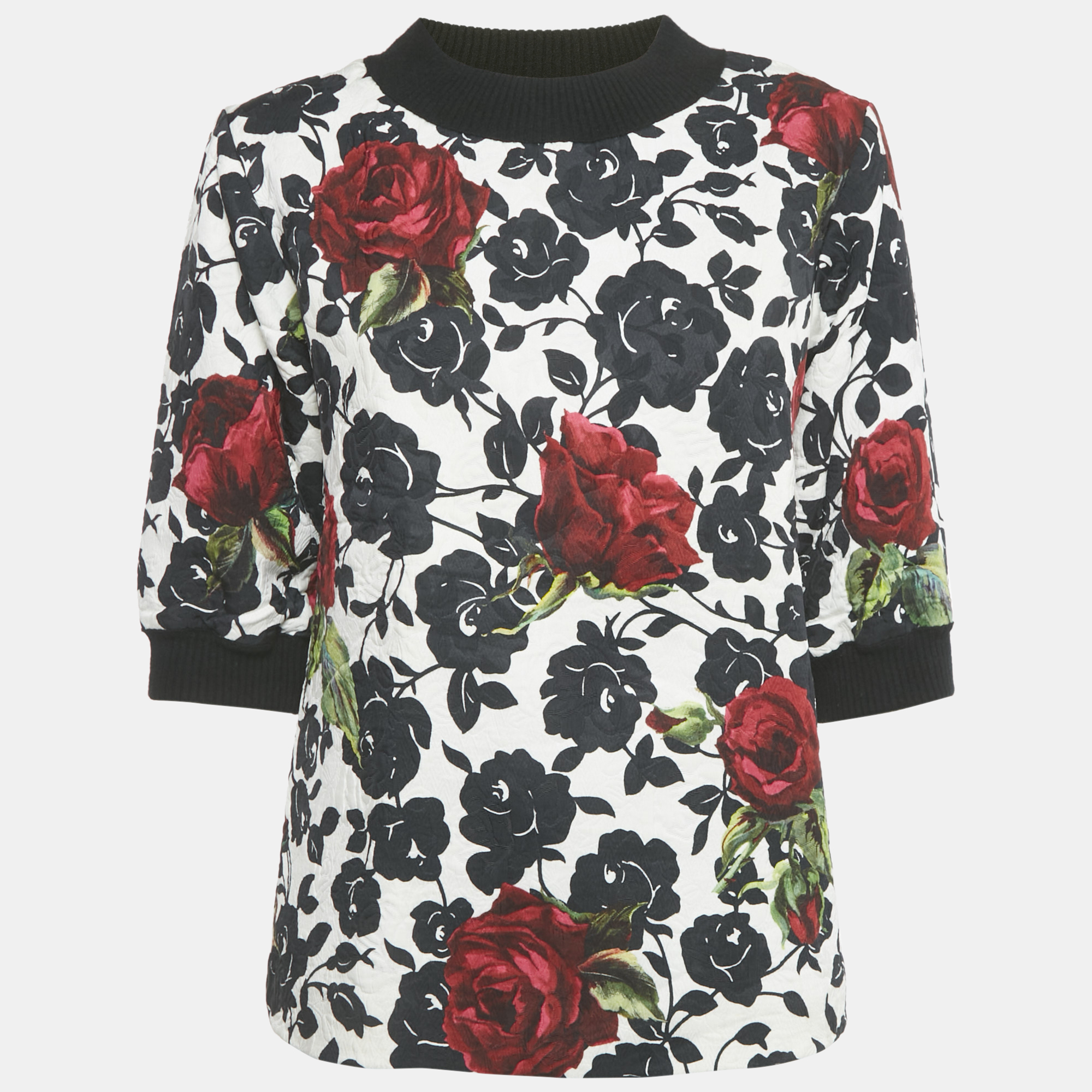Dolce & Gabbana Black Rose Print Jacquard Jumper Dolce & Gabbana Black Rose Print Jacquard Jumper