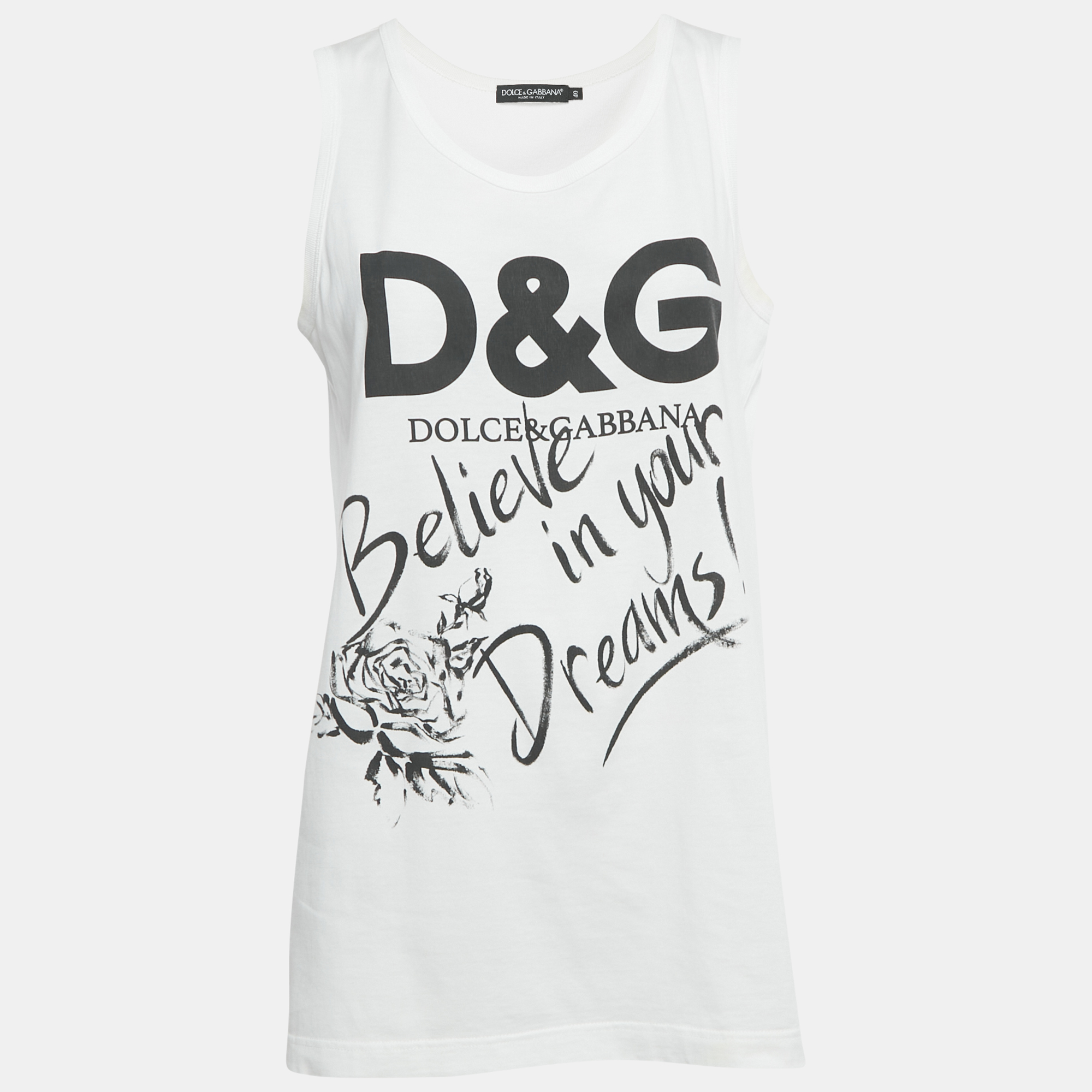 Dolce & Gabbana White Printed Cotton Vest