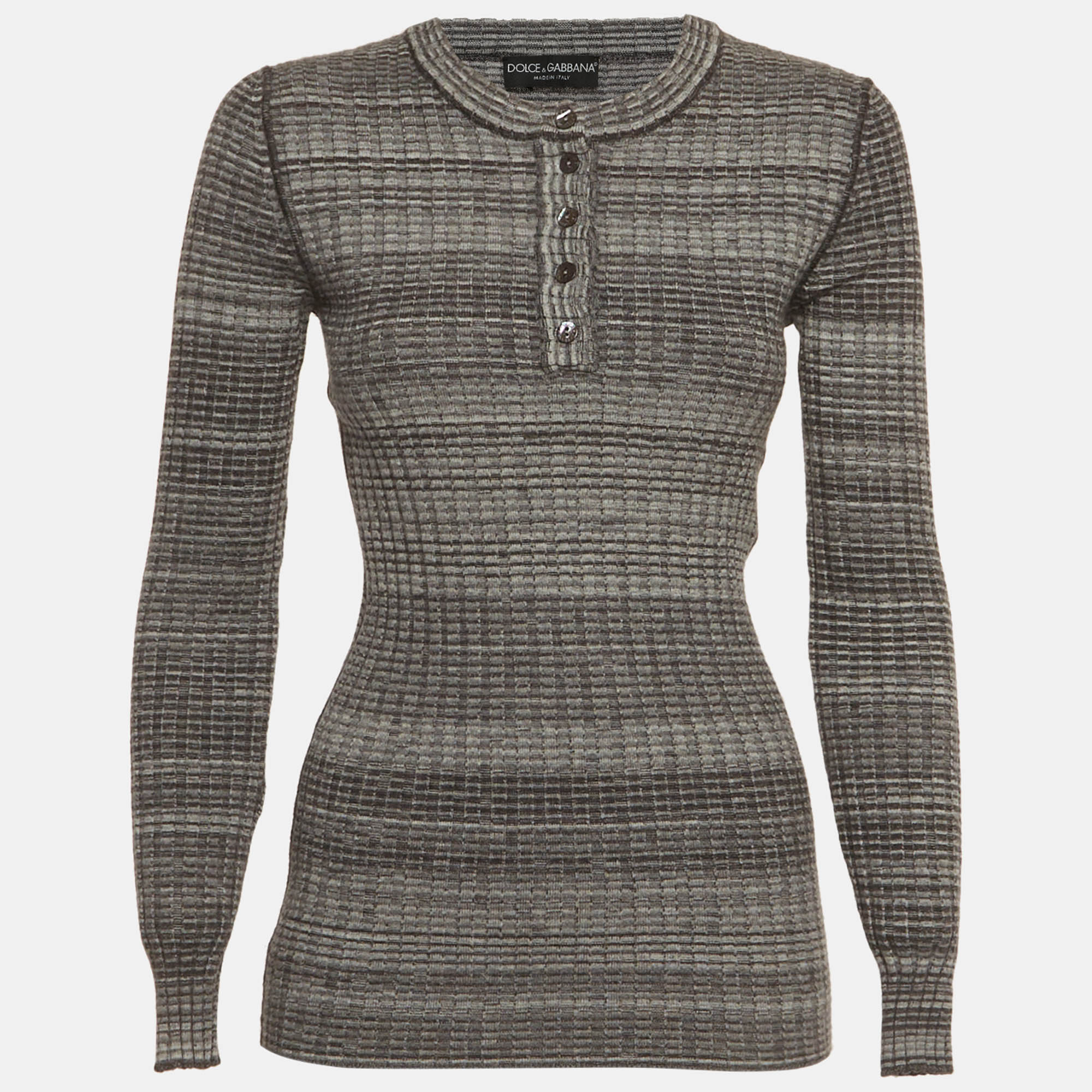 Dolce & Gabbana Grey Rib Knit Henley Neck Jumper Dolce & Gabbana Grey Rib Knit Henley Neck Jumper