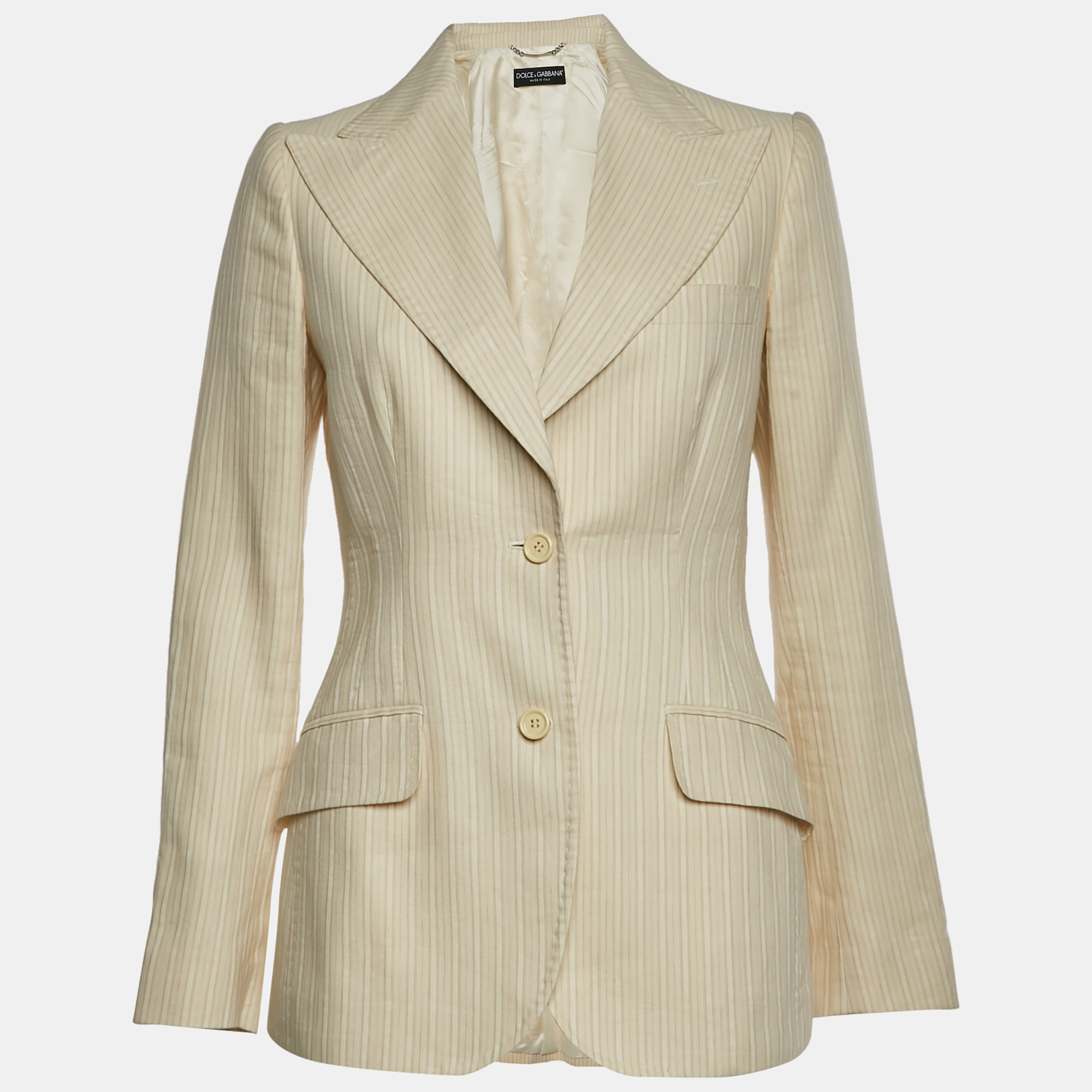 Dolce & Gabbana Cream Stripe Linen Blend Single Breasted Blazer