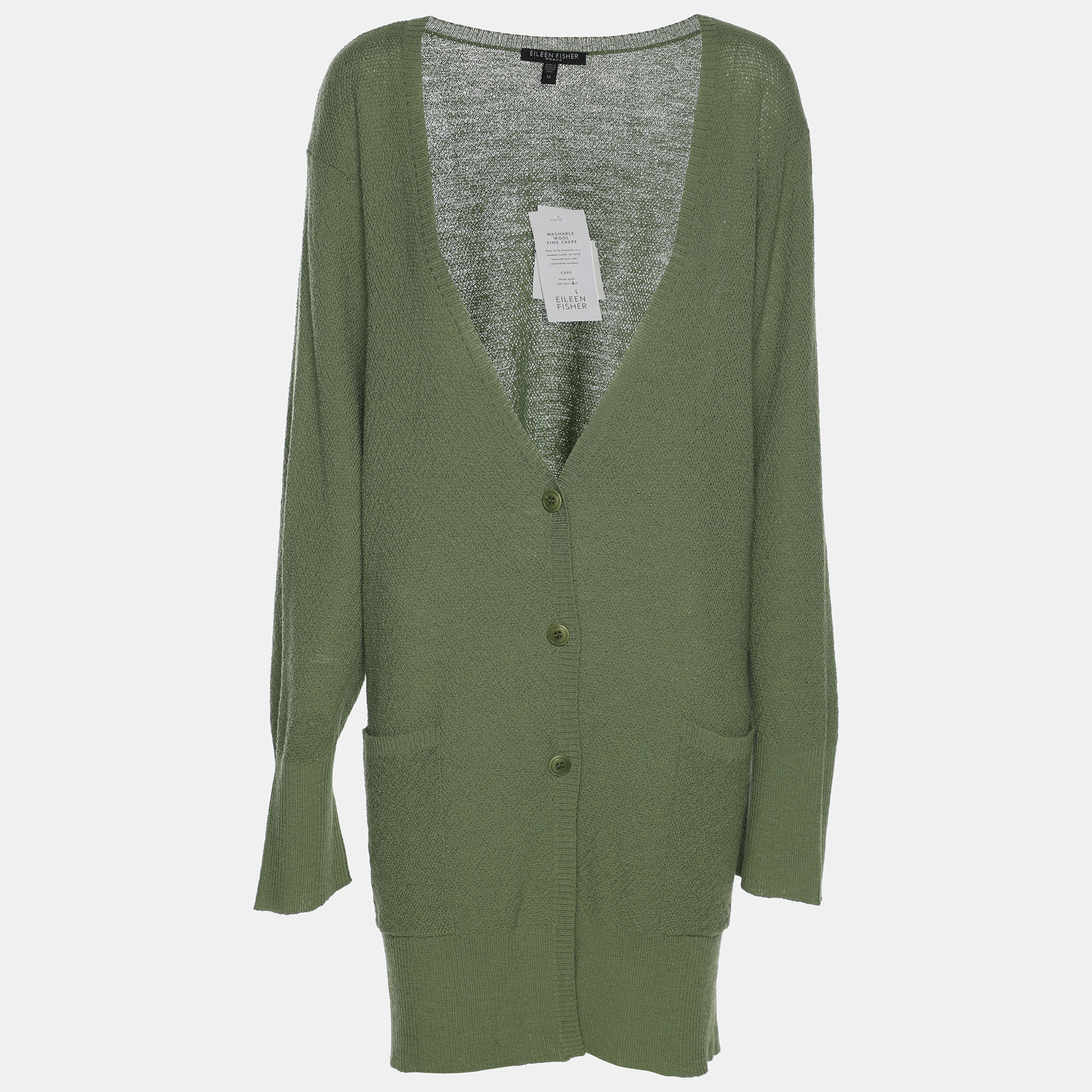 Eileen Fisher Green Knit Wool Cardigan Eileen Fisher Green Knit Wool Cardigan