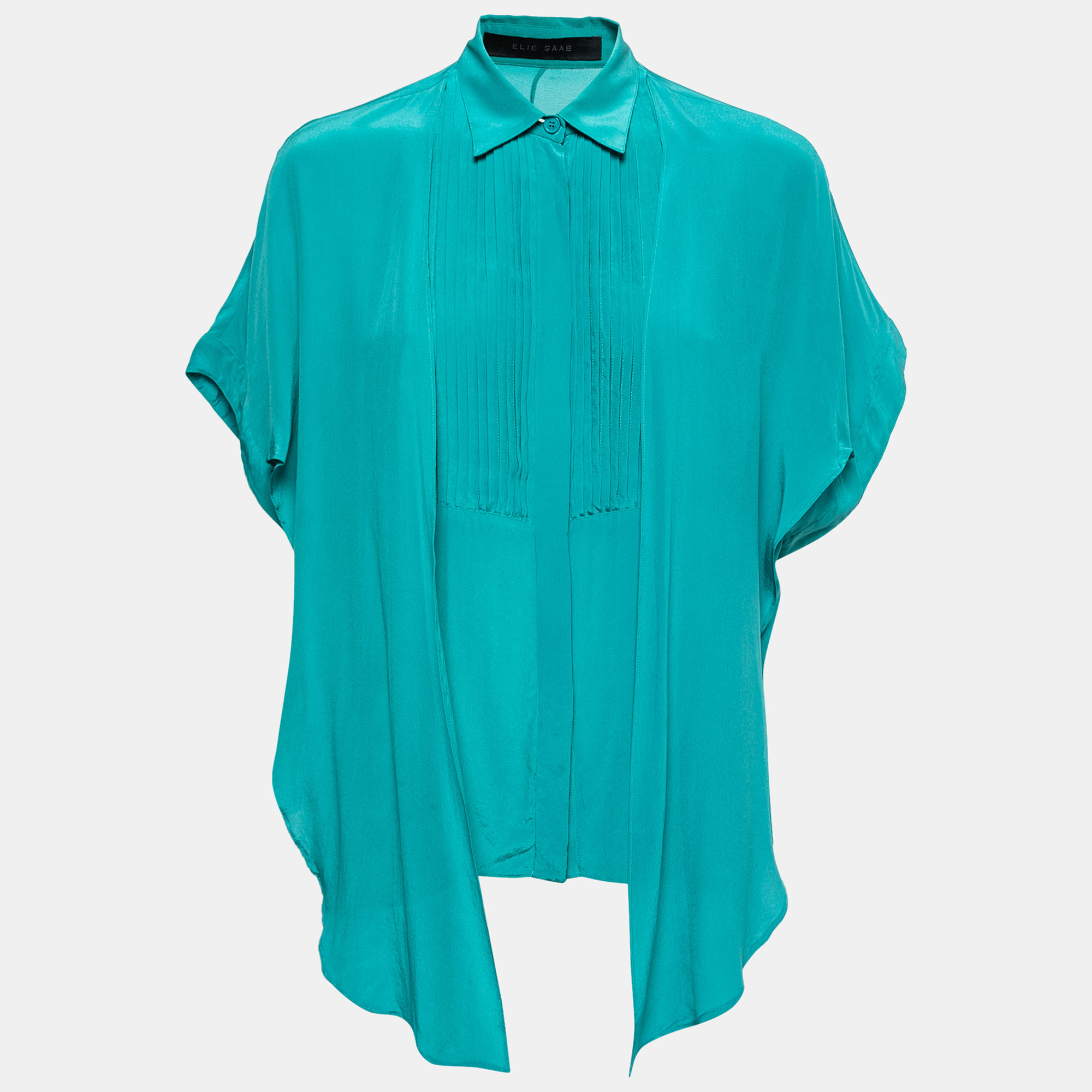 Elie Saab Green Crepe Silk Ruffled Overlay Shirt Elie Saab Green Crepe Silk Ruffled Overlay Shirt
