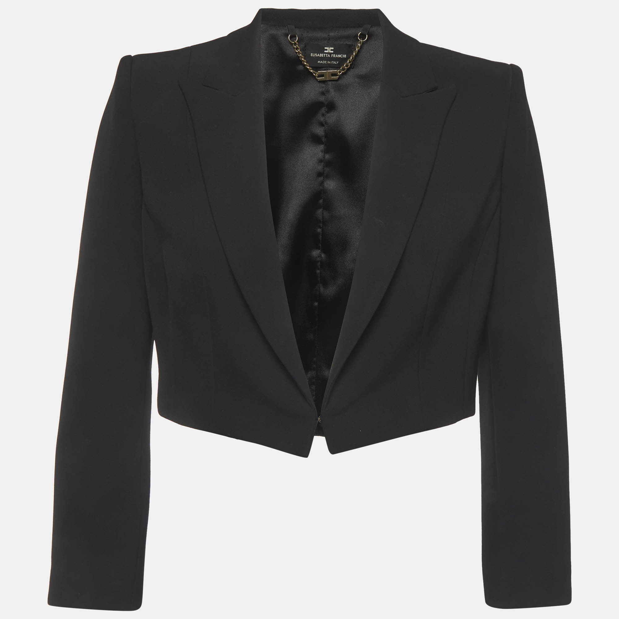 Elisabetta Franchi Black Crepe Crop Blazer Elisabetta Franchi Black Crepe Crop Blazer