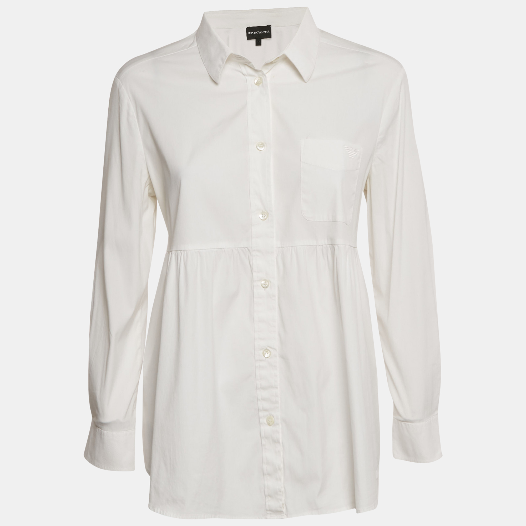 Emporio Armani White Logo Applique Cotton Full Sleeve Shirt Emporio Armani White Logo Applique Cotton Full Sleeve Shirt