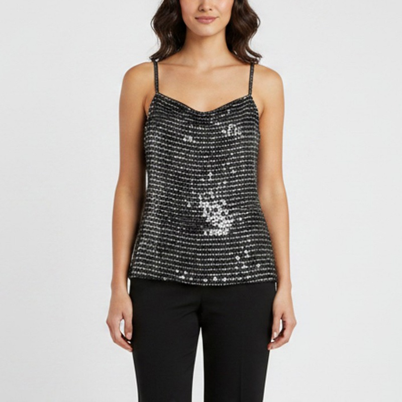 Emporio Armani Vintage Black Sequins Embellished Silk Tank Top Emporio Armani Vintage Black Sequins Embellished Silk Tank Top