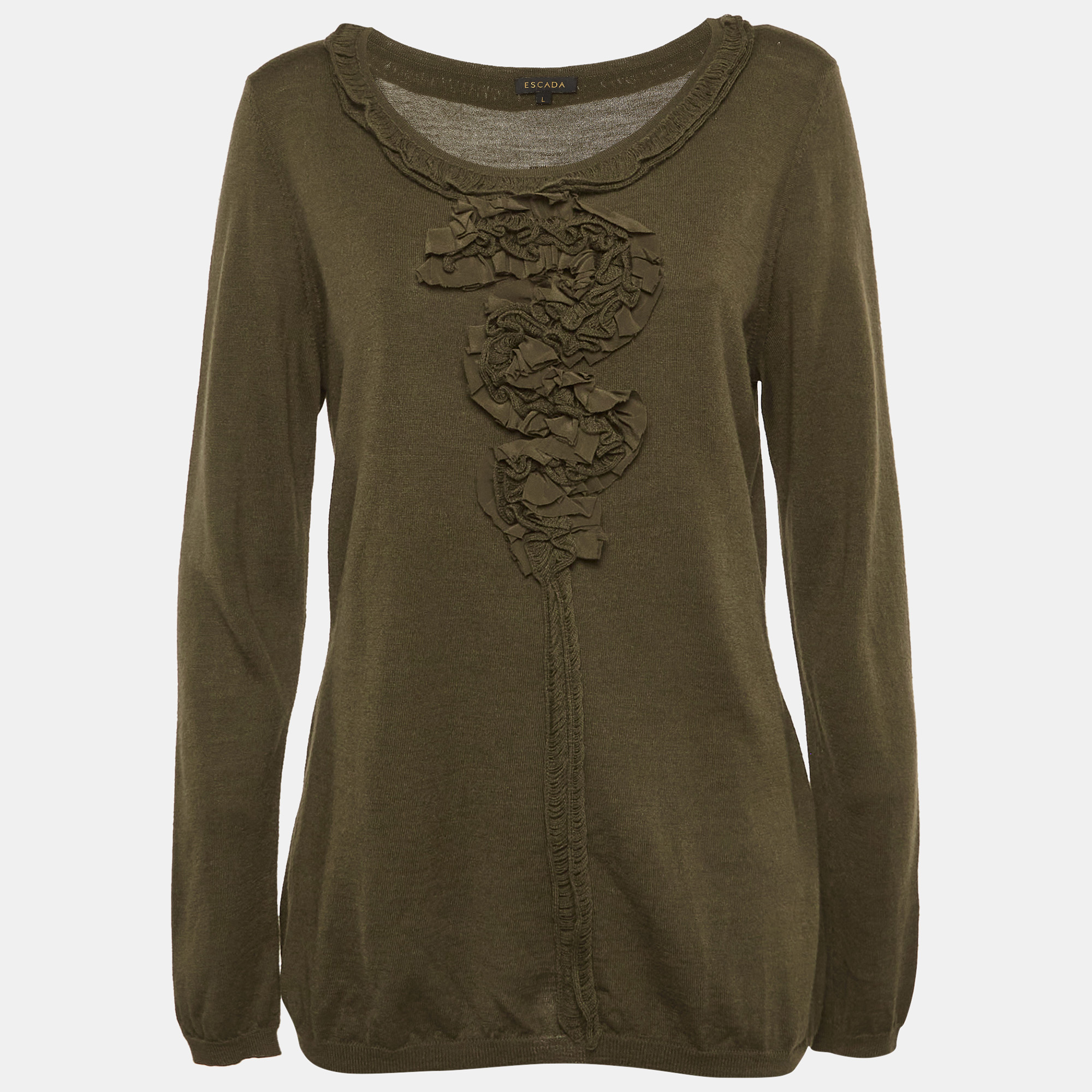 Escada Green Knit Long Sleeve Top Escada Green Knit Long Sleeve Top