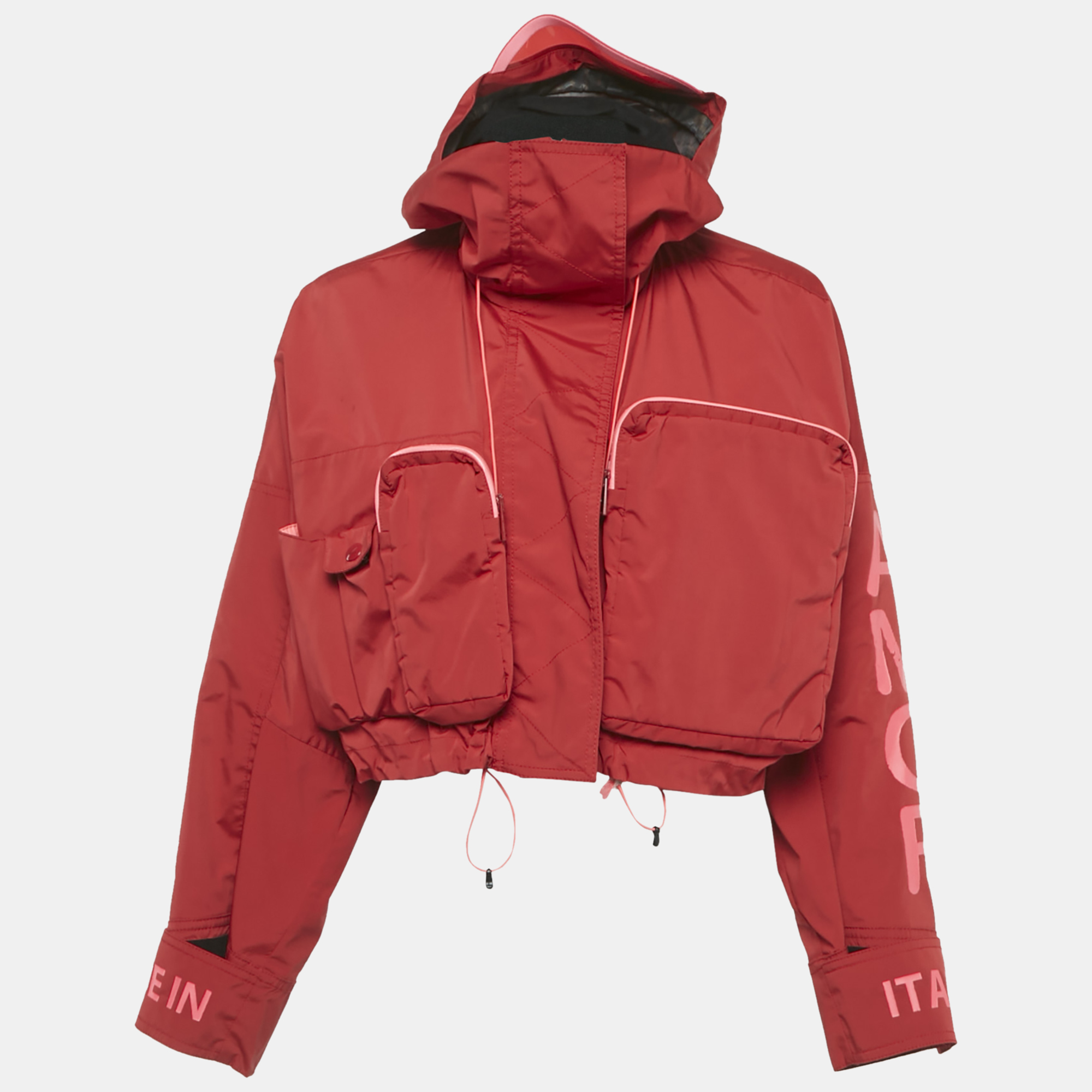 Fendi Red Synthetic Amor Short Hooded Jacket