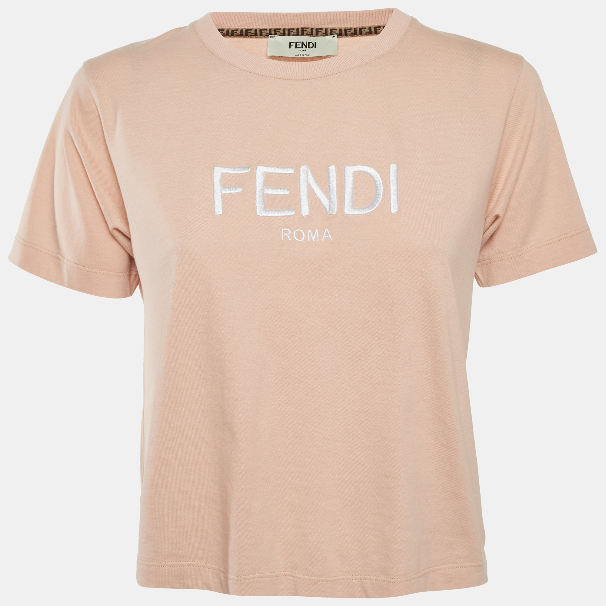 Fendi Pink Logo Embroidered Jersey Crop Shirt
