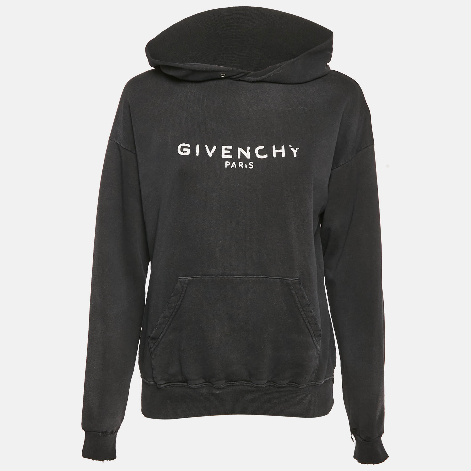 Givenchy Faded Grey Cotton Distressed Hoodie