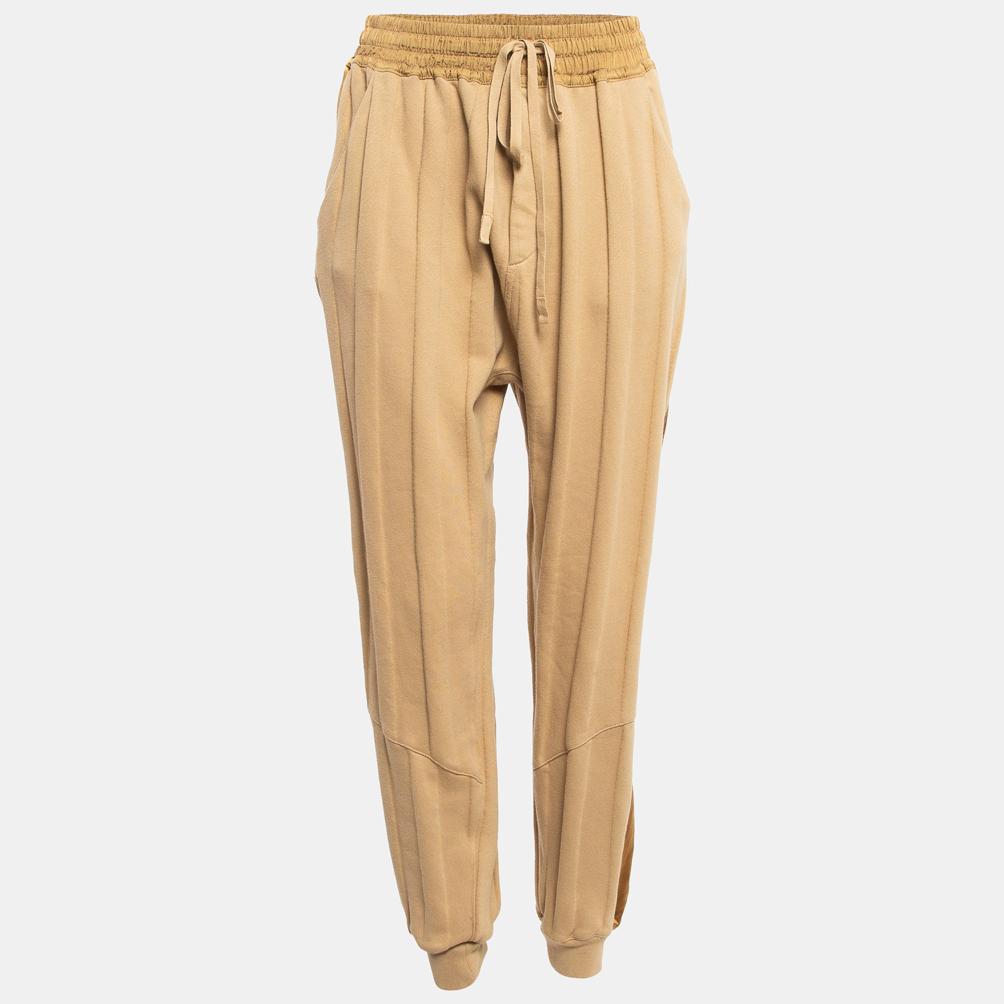 Haider Ackermann Light Brown Satin Side Stripe Cotton Sweatpants