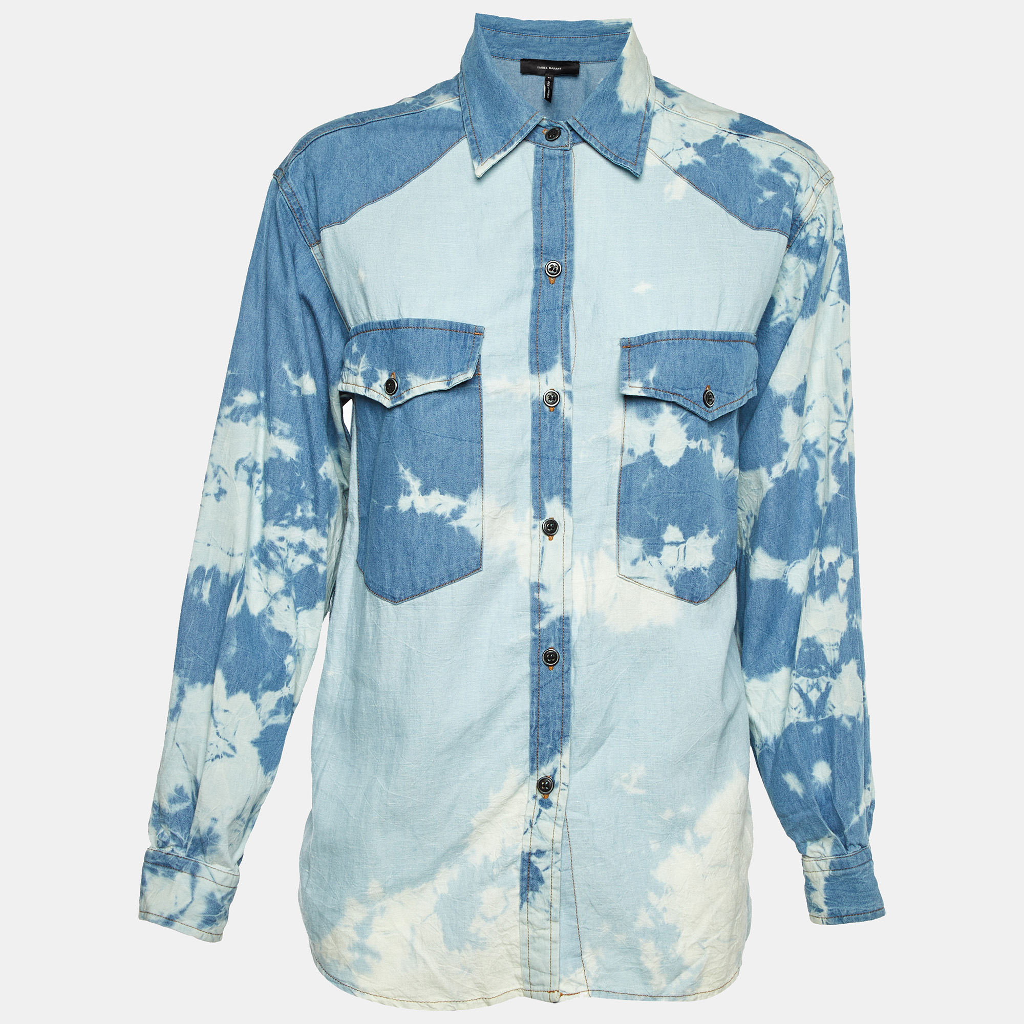 Isabel Marant Blue Tie-Dye Print Denim Button Front Shirt Isabel Marant Blue Tie-Dye Print Denim Button Front Shirt