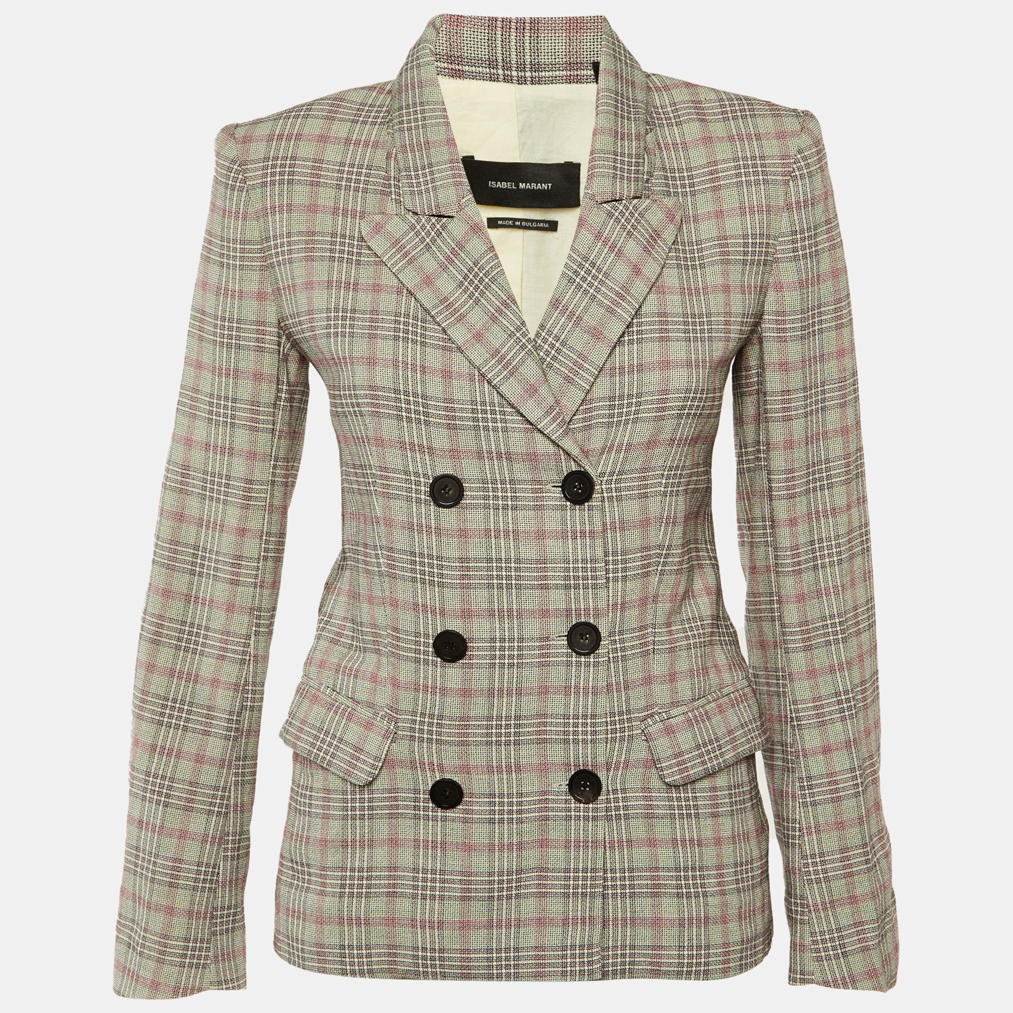 Isabel Marant Cream Checked Cotton Double Breasted Blazer Isabel Marant Cream Checked Cotton Double Breasted Blazer