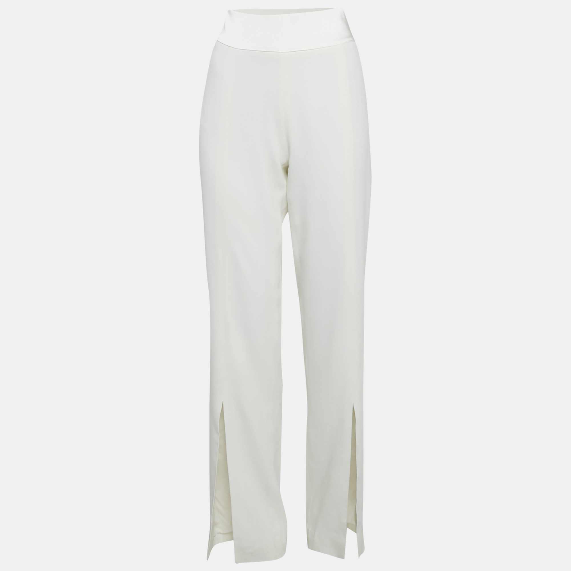 Jonathan Simkhai Ivory Satin Trim Crepe Flared Trousers Jonathan Simkhai Ivory Satin Trim Crepe Flared Trousers