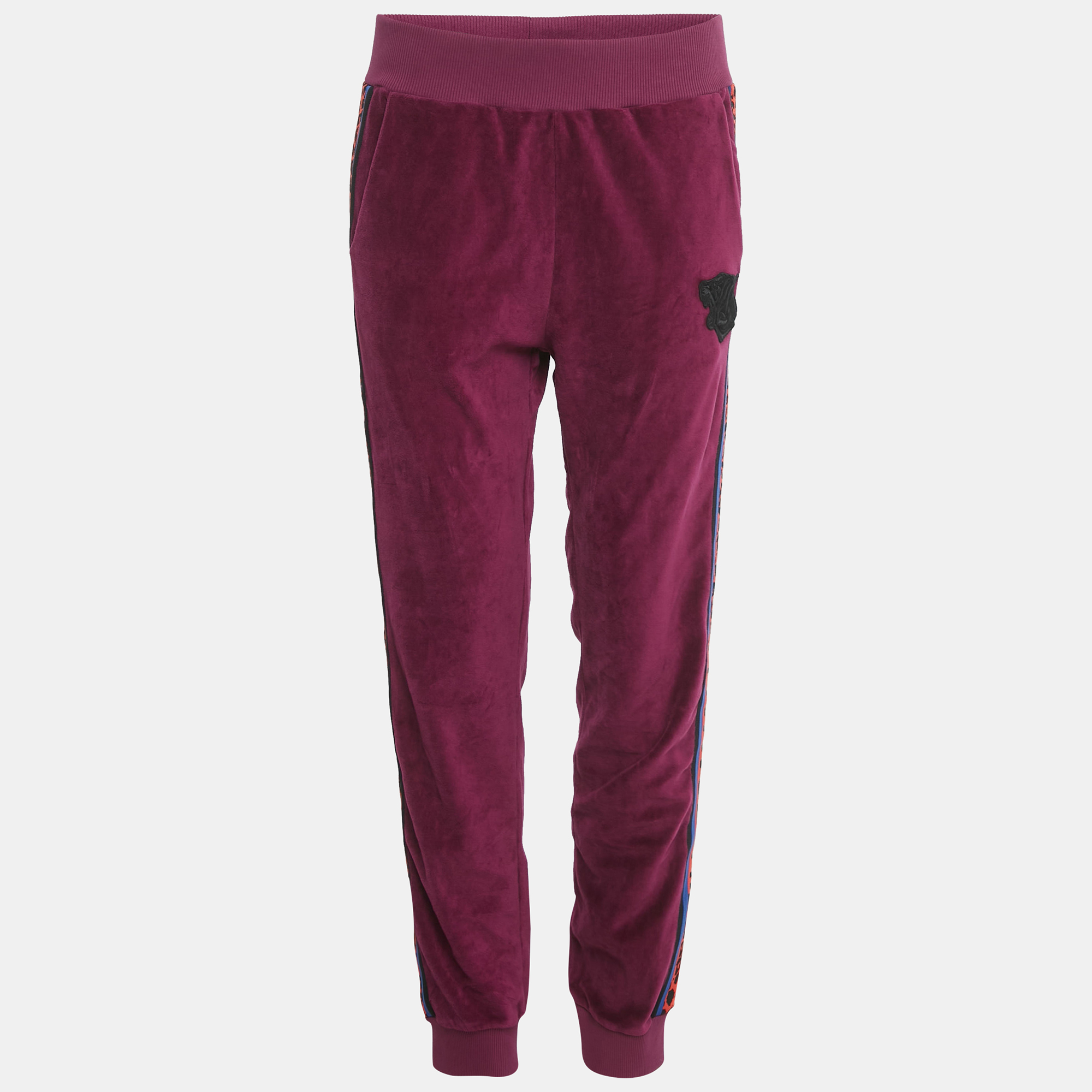 Just Cavalli Purple Leopard Side Stripe Velvet Joggers