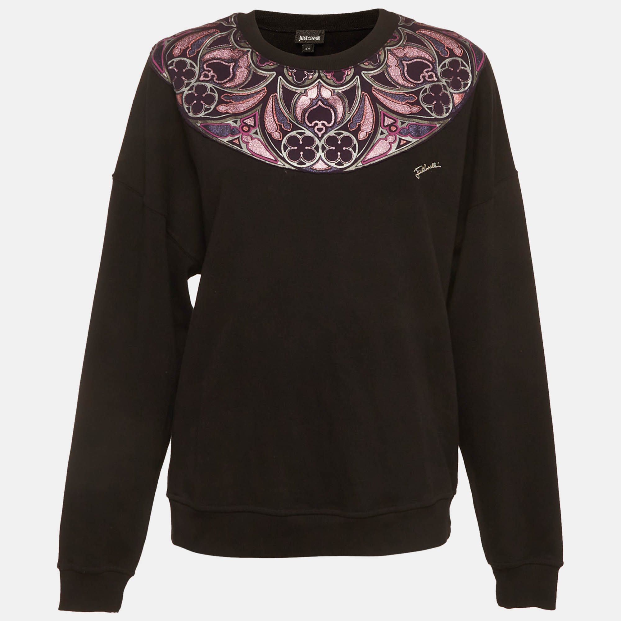 Just Cavalli Black Printed Cotton Sweatshirt Just Cavalli Black Printed Cotton Sweatshirt