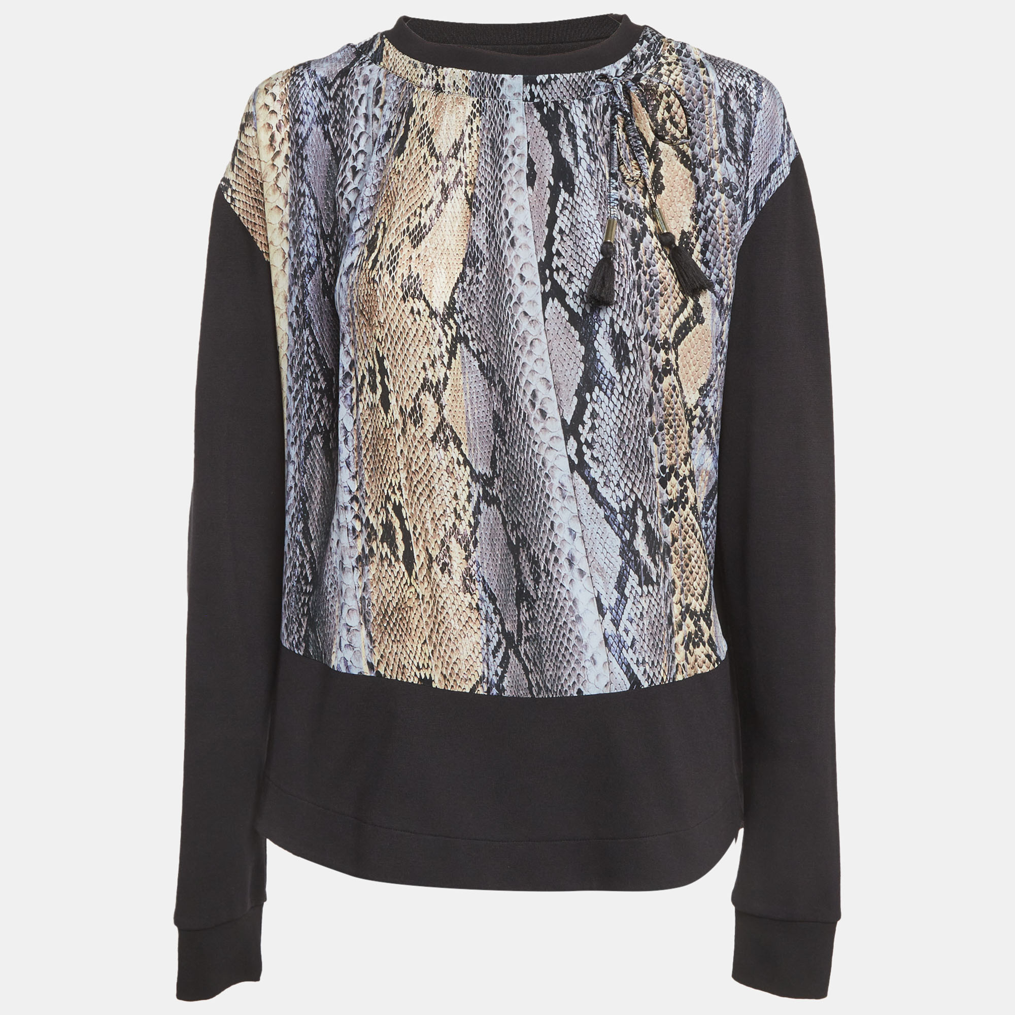 Just Cavalli Black Knit & Multicolor Printed Chiffon Jumper Just Cavalli Black Knit & Multicolor Printed Chiffon Jumper