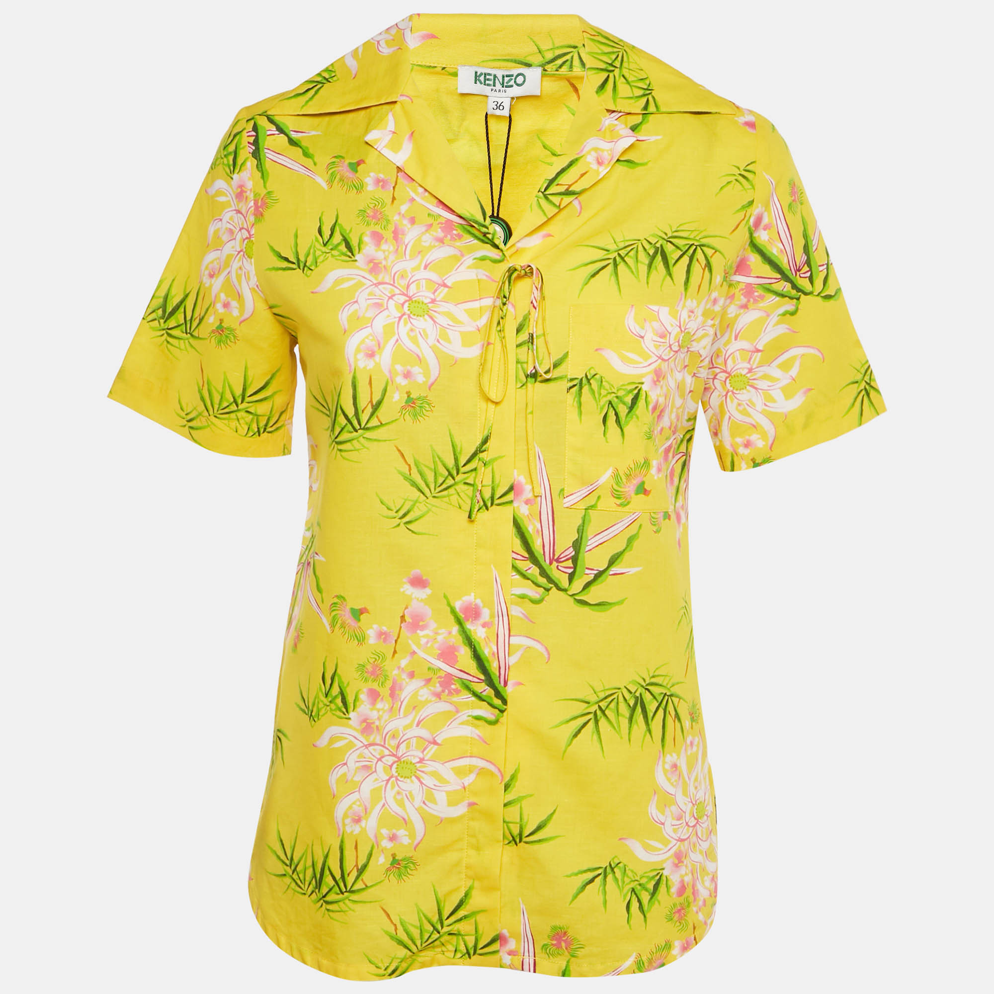 Kenzo Yellow Floral Print Cotton Hawaiian Shirt