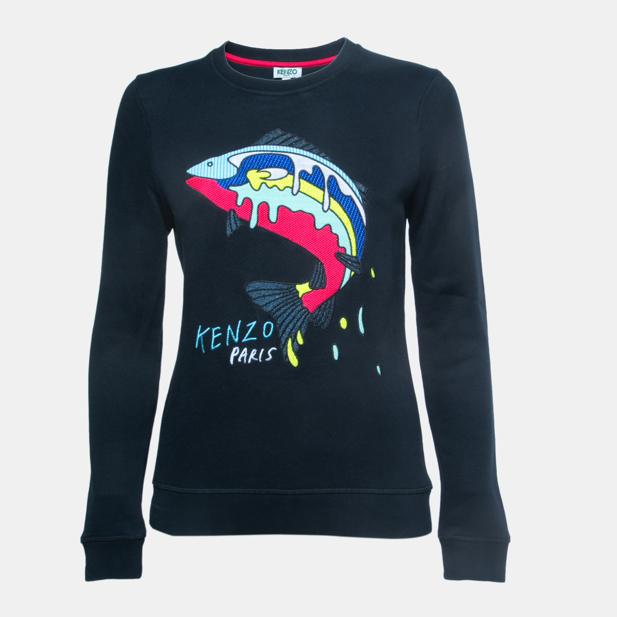 Kenzo Navy Blue Logo Shark Embroidered Cotton Crew Neck Sweatshirt