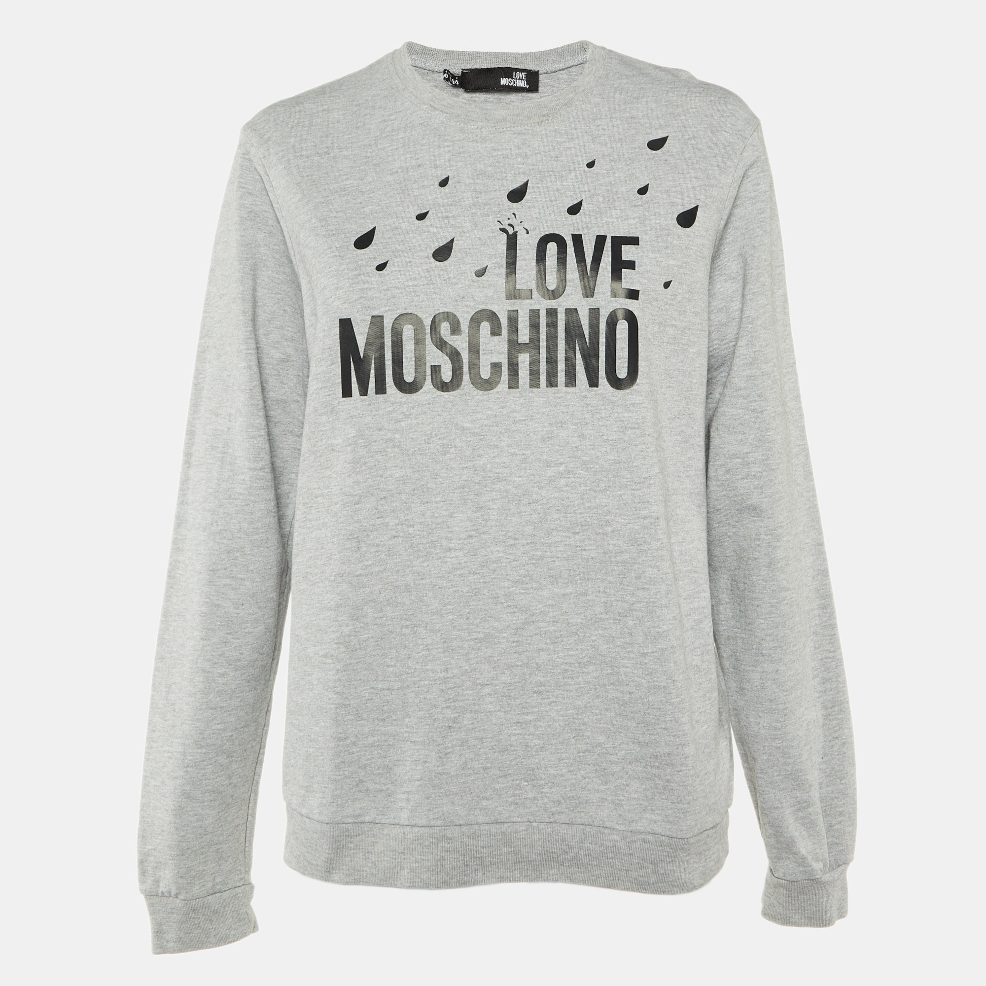 Love Moschino Grey Logo Print Cotton Crew Neck Sweatshirt Love Moschino Grey Logo Print Cotton Crew Neck Sweatshirt