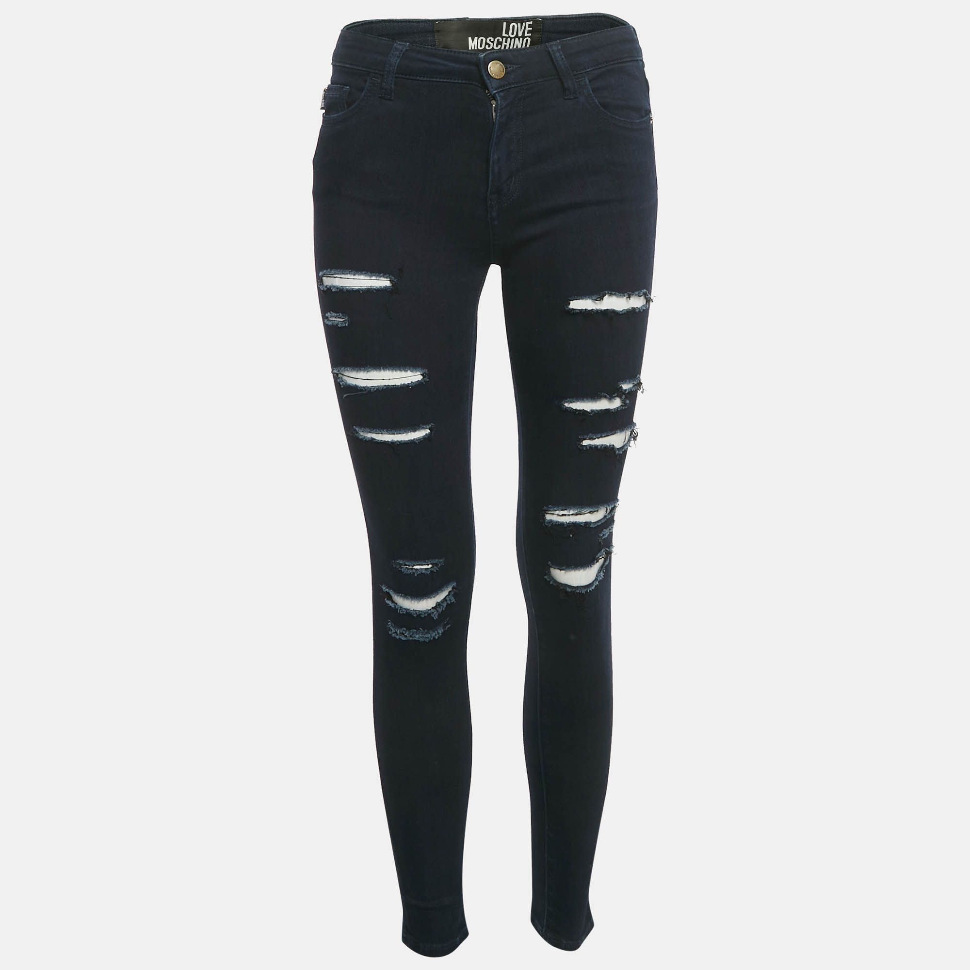 Love Moschino Dark Blue Distressed Denim Skinny Jeans S Waist “ Love Moschino Dark Blue Distressed Denim Skinny Jeans S Waist “