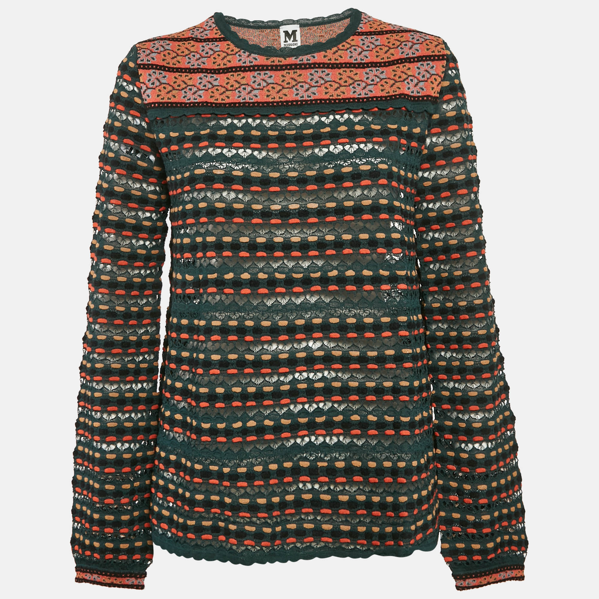 M Missoni Teal Blue Pointelle Knit Long Sleeve Knit Top M Missoni Teal Blue Pointelle Knit Long Sleeve Knit Top