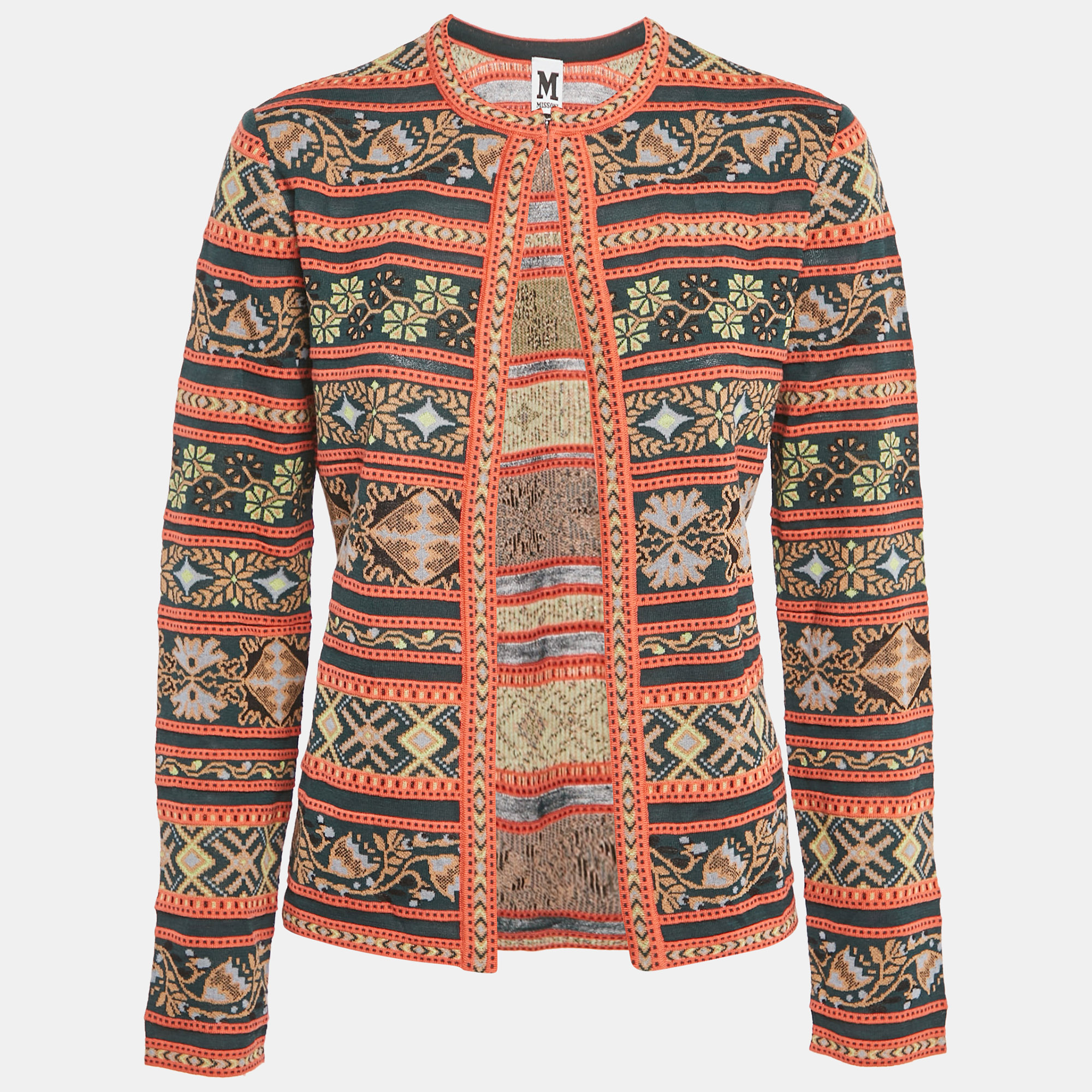 M Missoni Teal GreenOrange Floral Pattern Knit Cardigan M Missoni Teal GreenOrange Floral Pattern Knit Cardigan