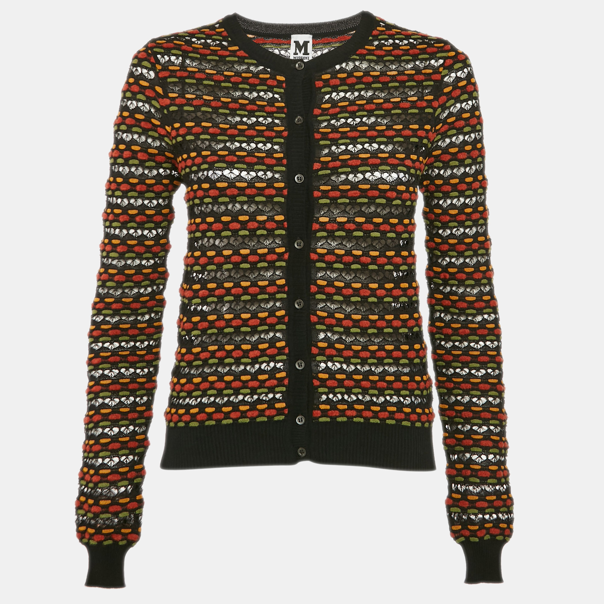 M Missoni Black Pointelle Knit Button Front Cardigan M Missoni Black Pointelle Knit Button Front Cardigan