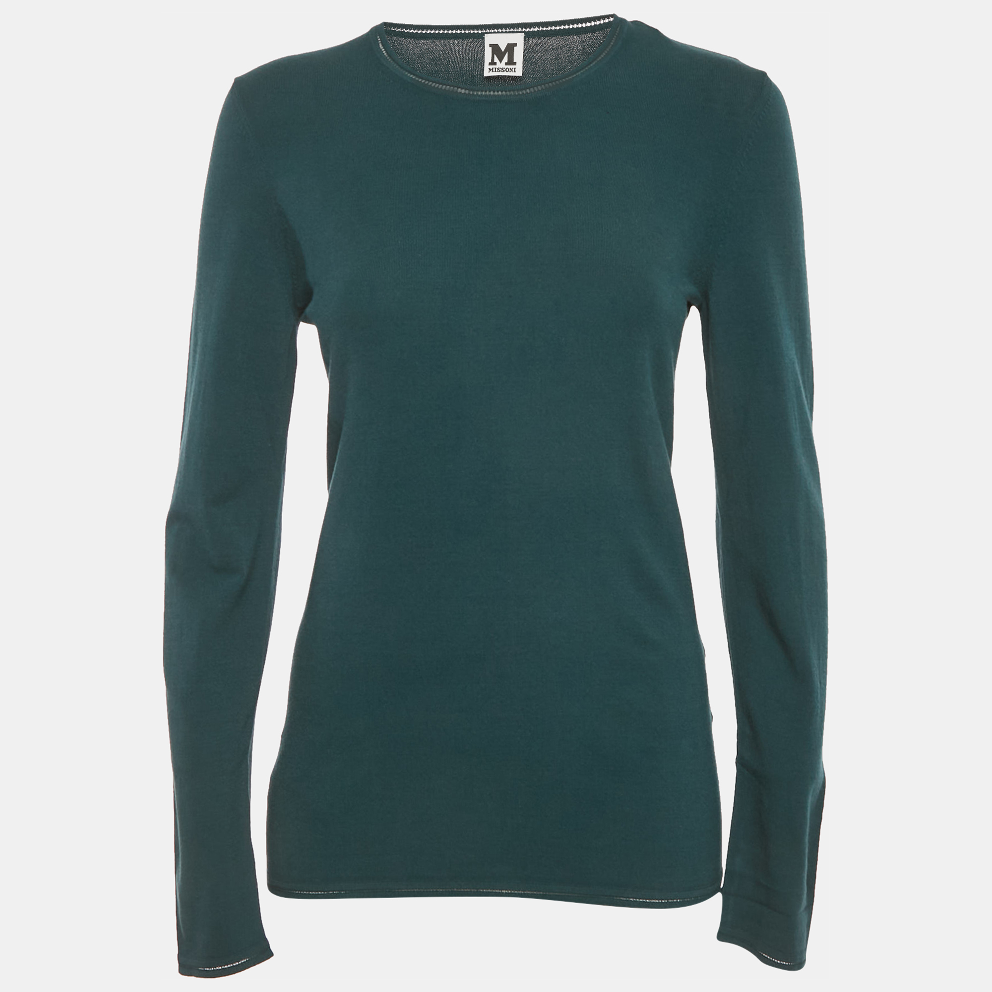 M Missoni Teal Blue Stretch Knit Crewneck Sweatshirt M Missoni Teal Blue Stretch Knit Crewneck Sweatshirt