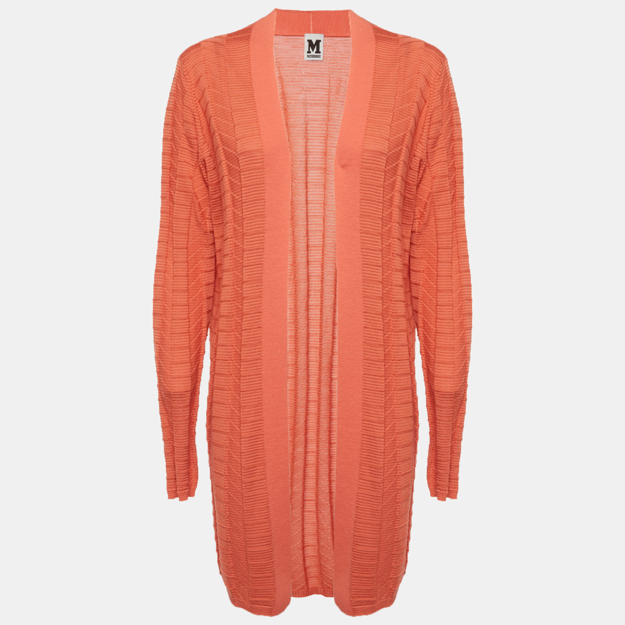M Missoni Orange Textured Wool Blend Knit Cardigan M Missoni Orange Textured Wool Blend Knit Cardigan