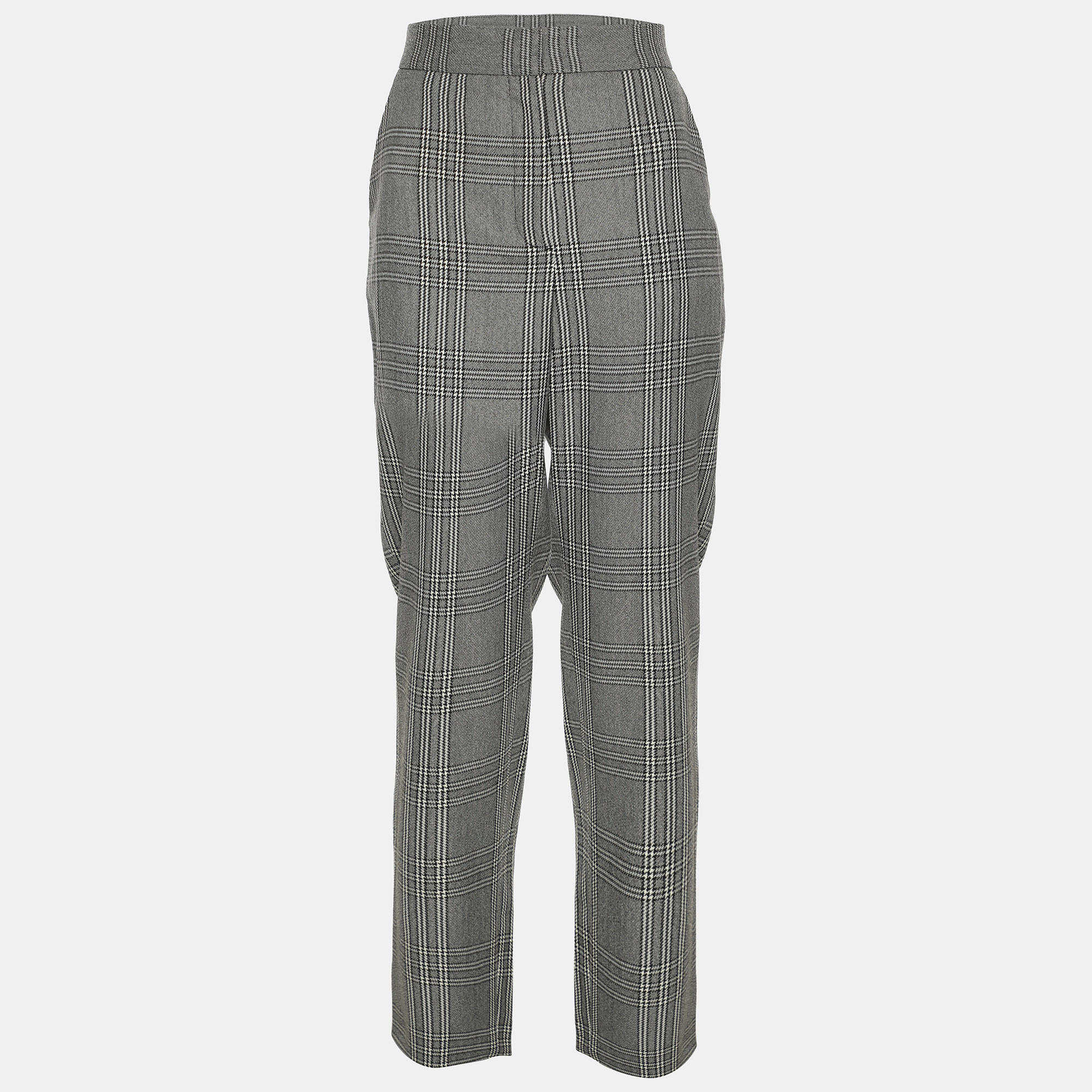 Maje Grey Checked Gabbardine Trousers Maje Grey Checked Gabbardine Trousers