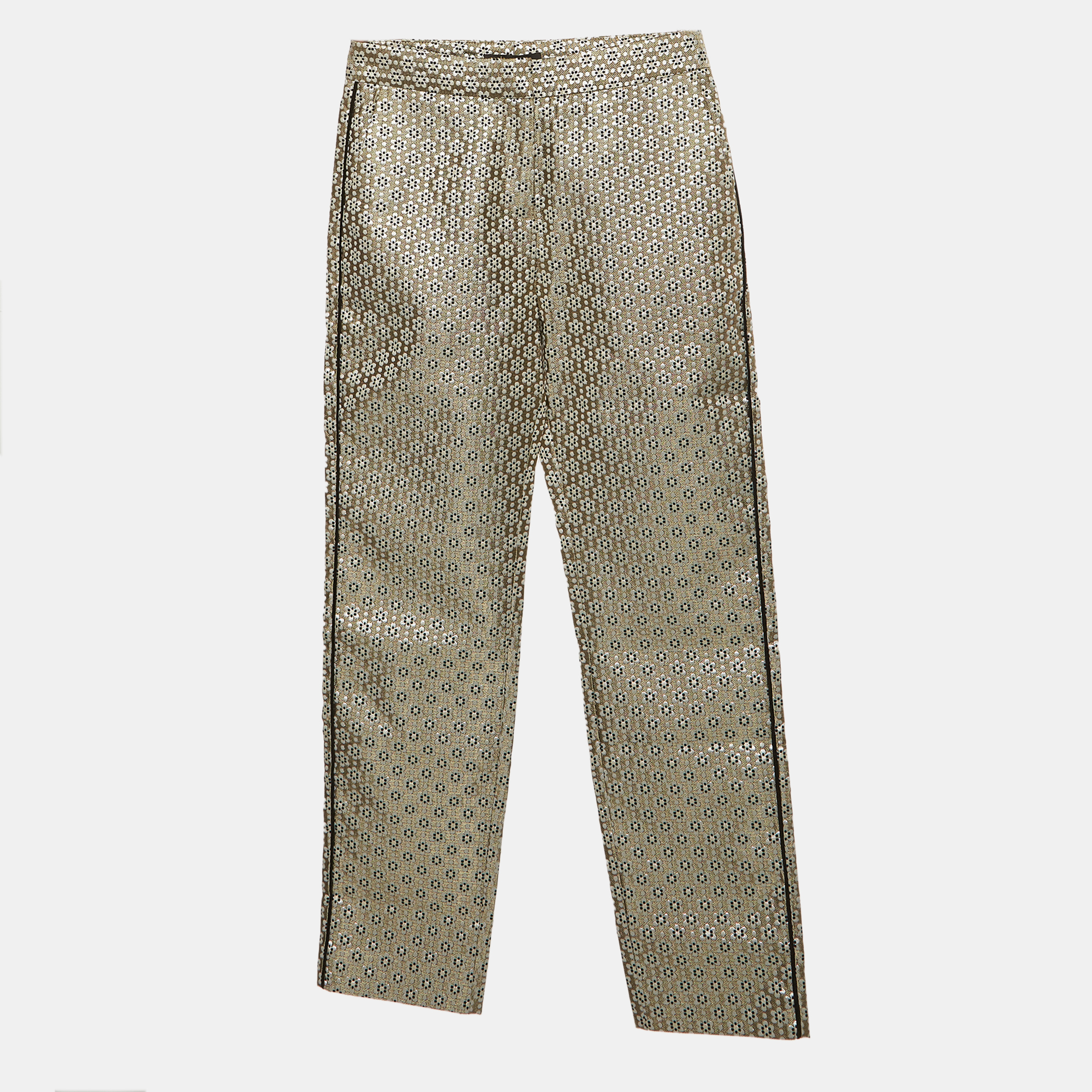 Maje BeigeMetallic Floral Jacquard Straight Fit Trousers Maje BeigeMetallic Floral Jacquard Straight Fit Trousers