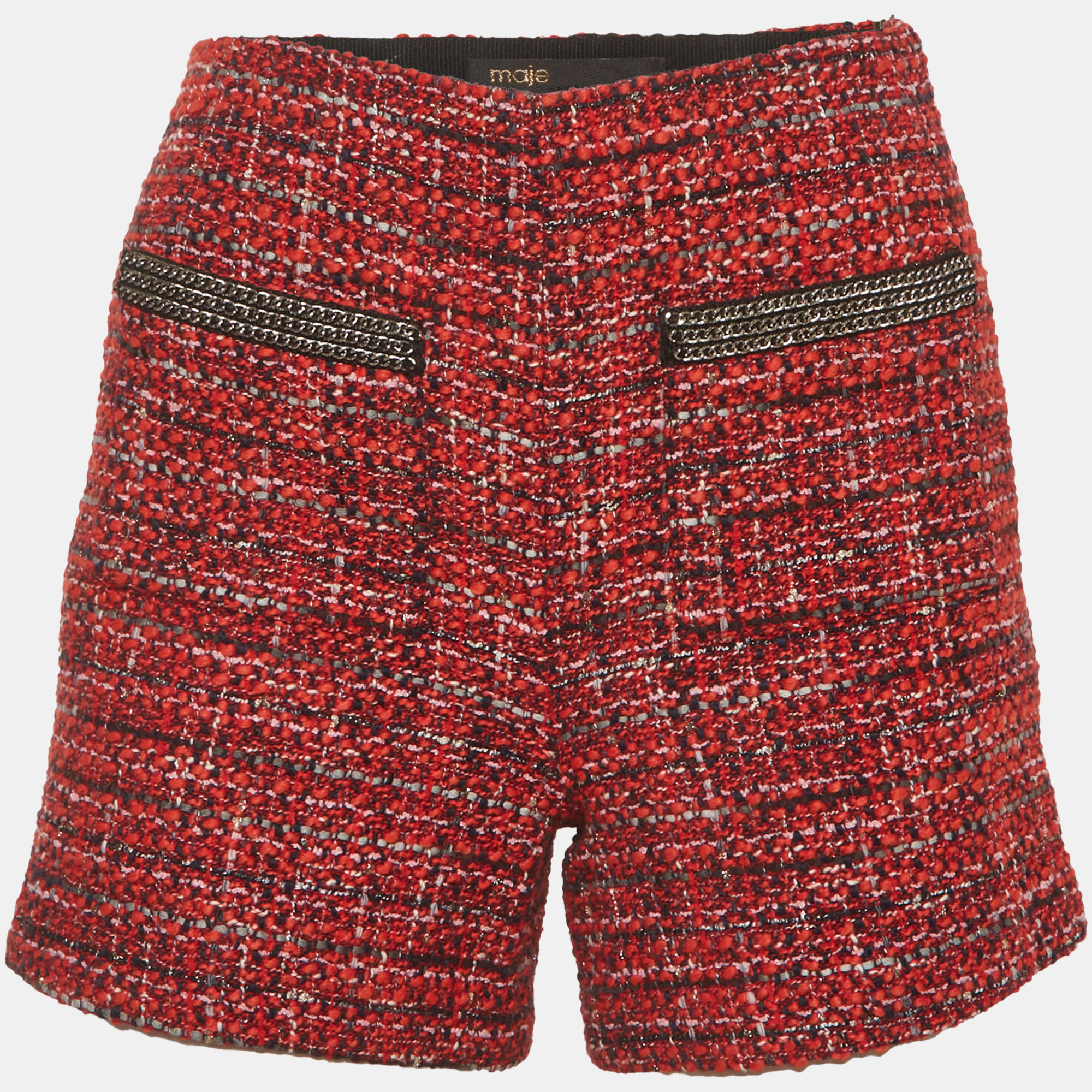 Maje Red Tweed Mid Rise Shorts Maje Red Tweed Mid Rise Shorts
