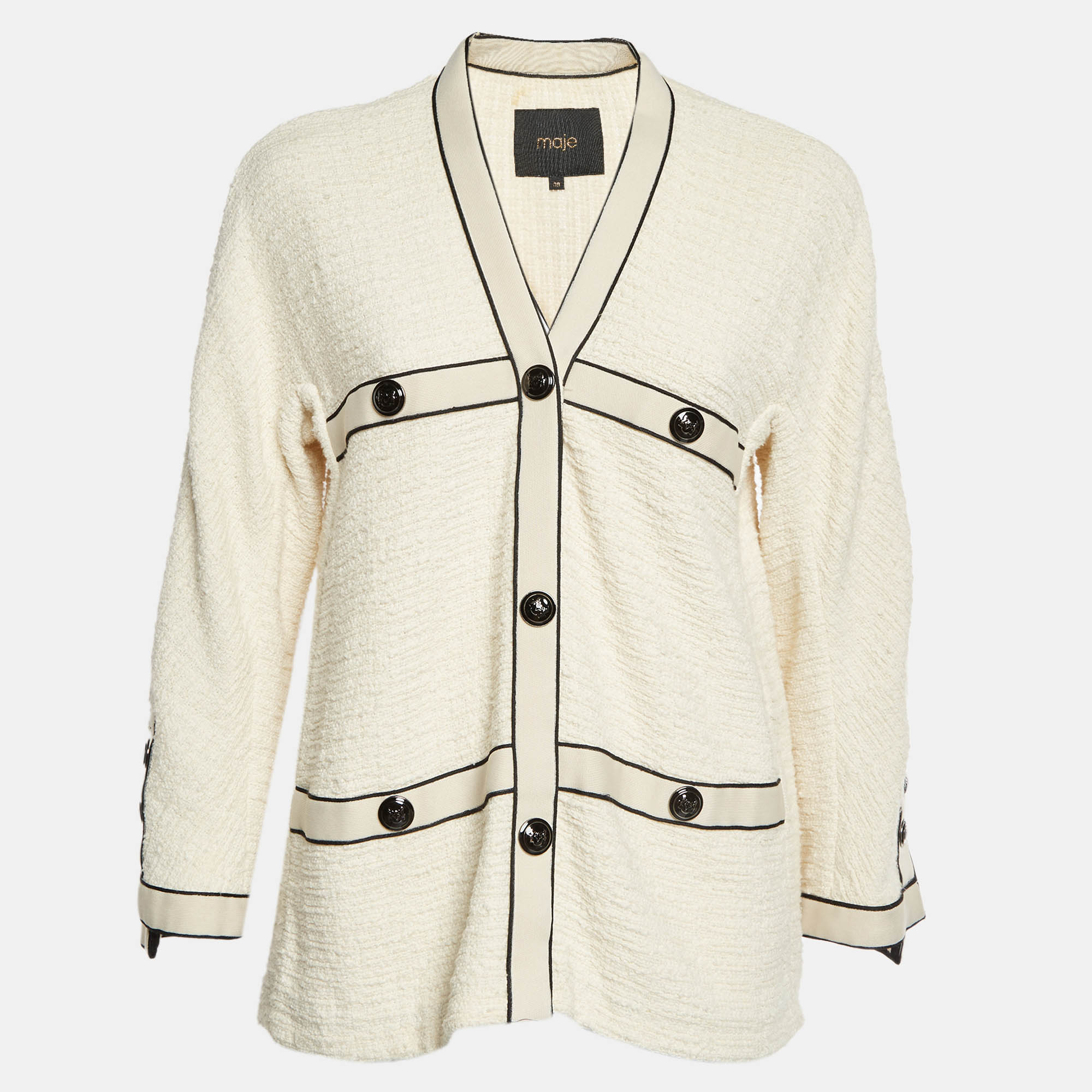 Maje Beige Tweed Voppy Cardigan Jacket Maje Beige Tweed Voppy Cardigan Jacket