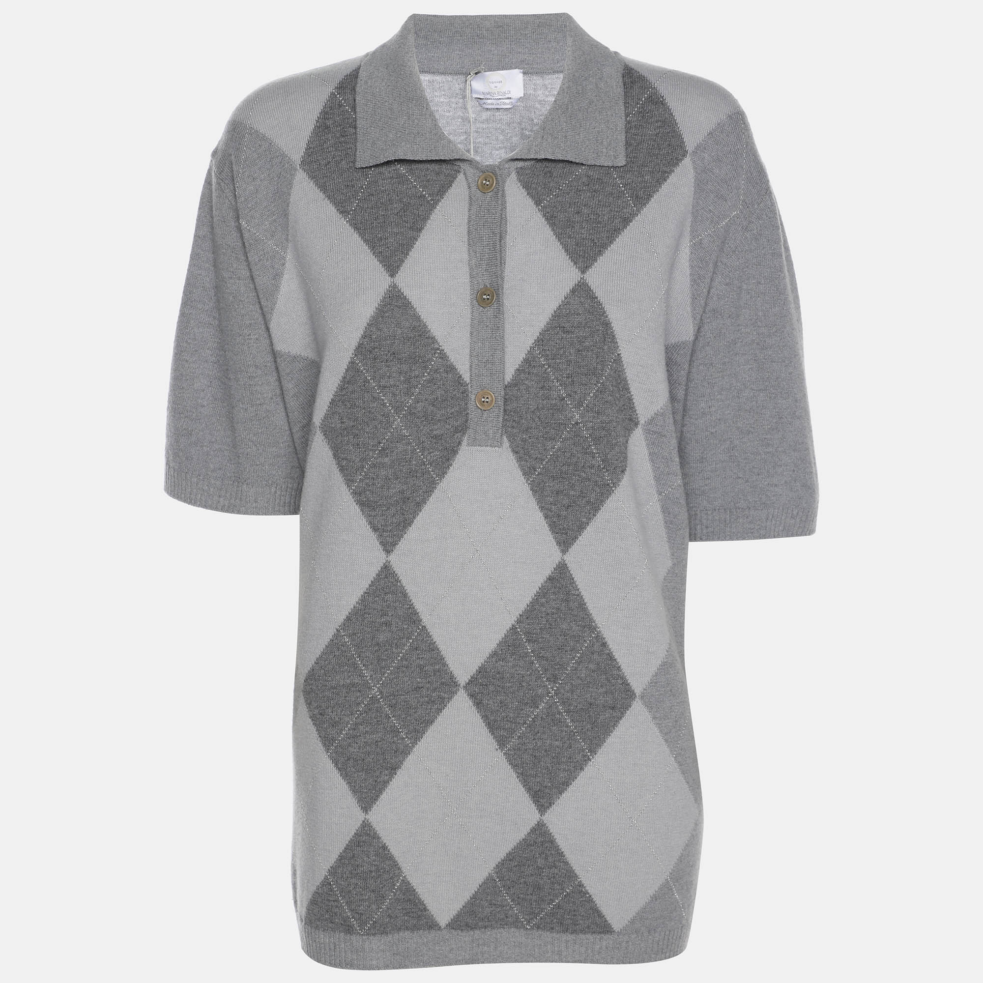 Voyage by Marina Rinaldi Grey Wool Knit Polo Shirt Voyage by Marina Rinaldi Grey Wool Knit Polo Shirt