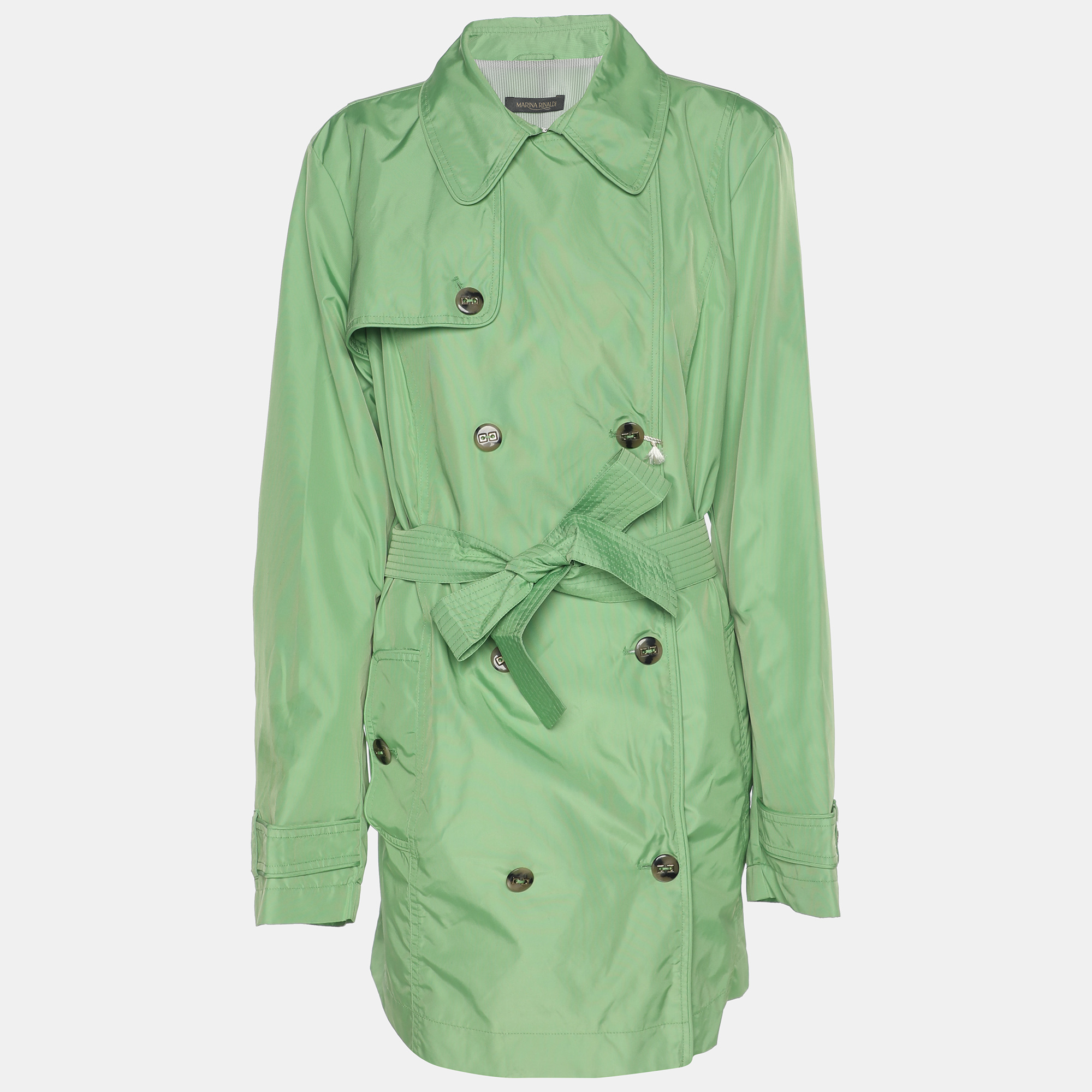 Marina Rinaldi Green Nylon Belted Jacket Marina Rinaldi Green Nylon Belted Jacket
