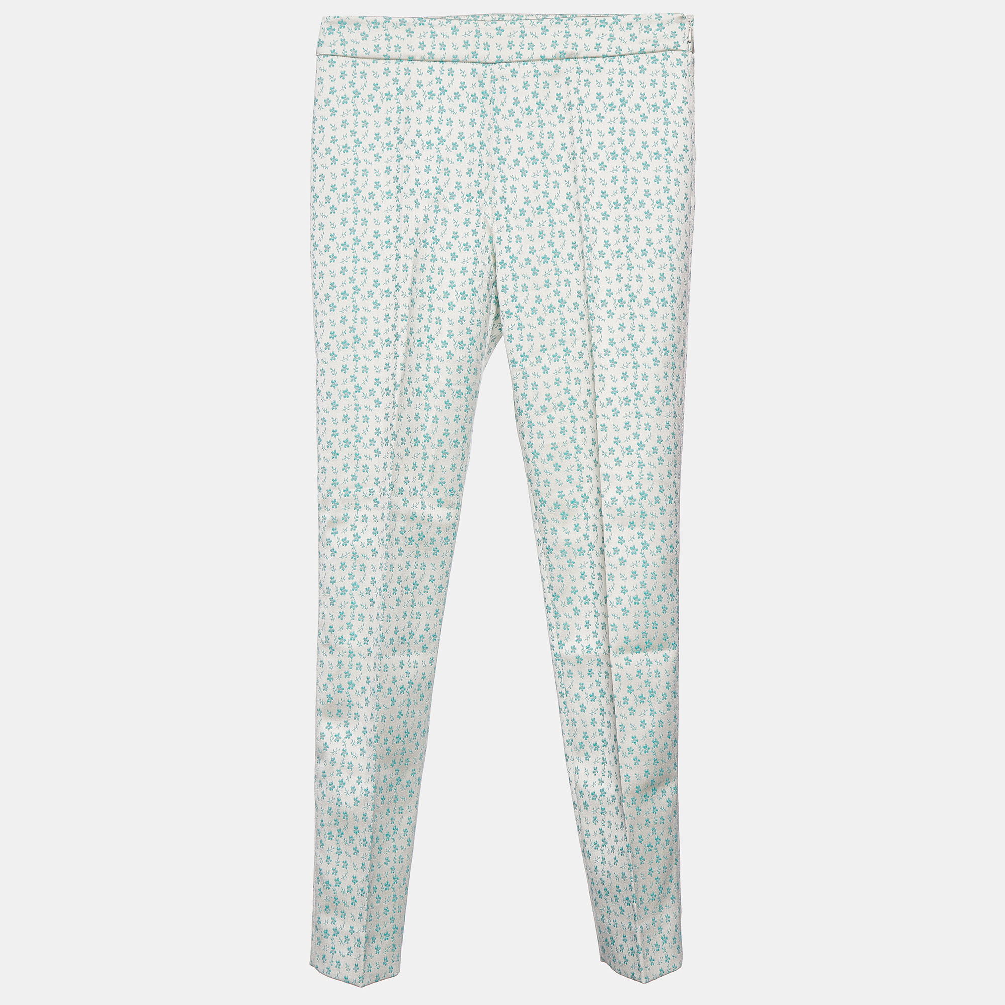 Max Mara Studio Green Floral Jacquard Tapered Leg Trousers