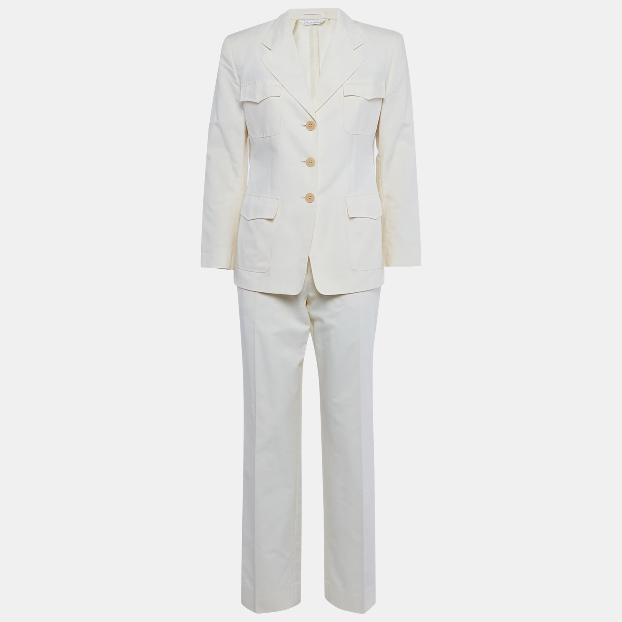 Max Mara Cream Cotton Blazer & Pants Suit
