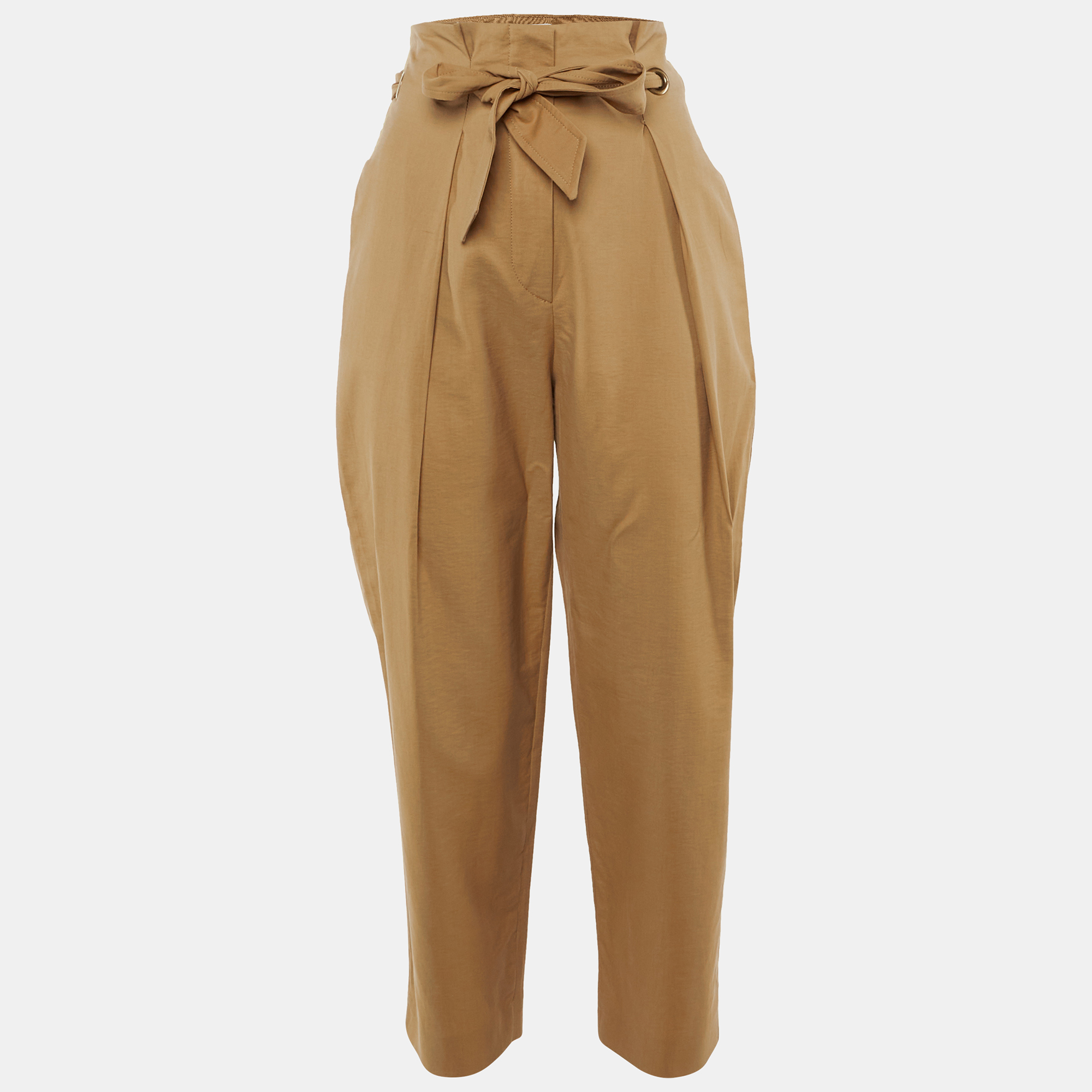 Max Mara Khaki Cotton Paper Bag Waist Trousers Max Mara Khaki Cotton Paper Bag Waist Trousers