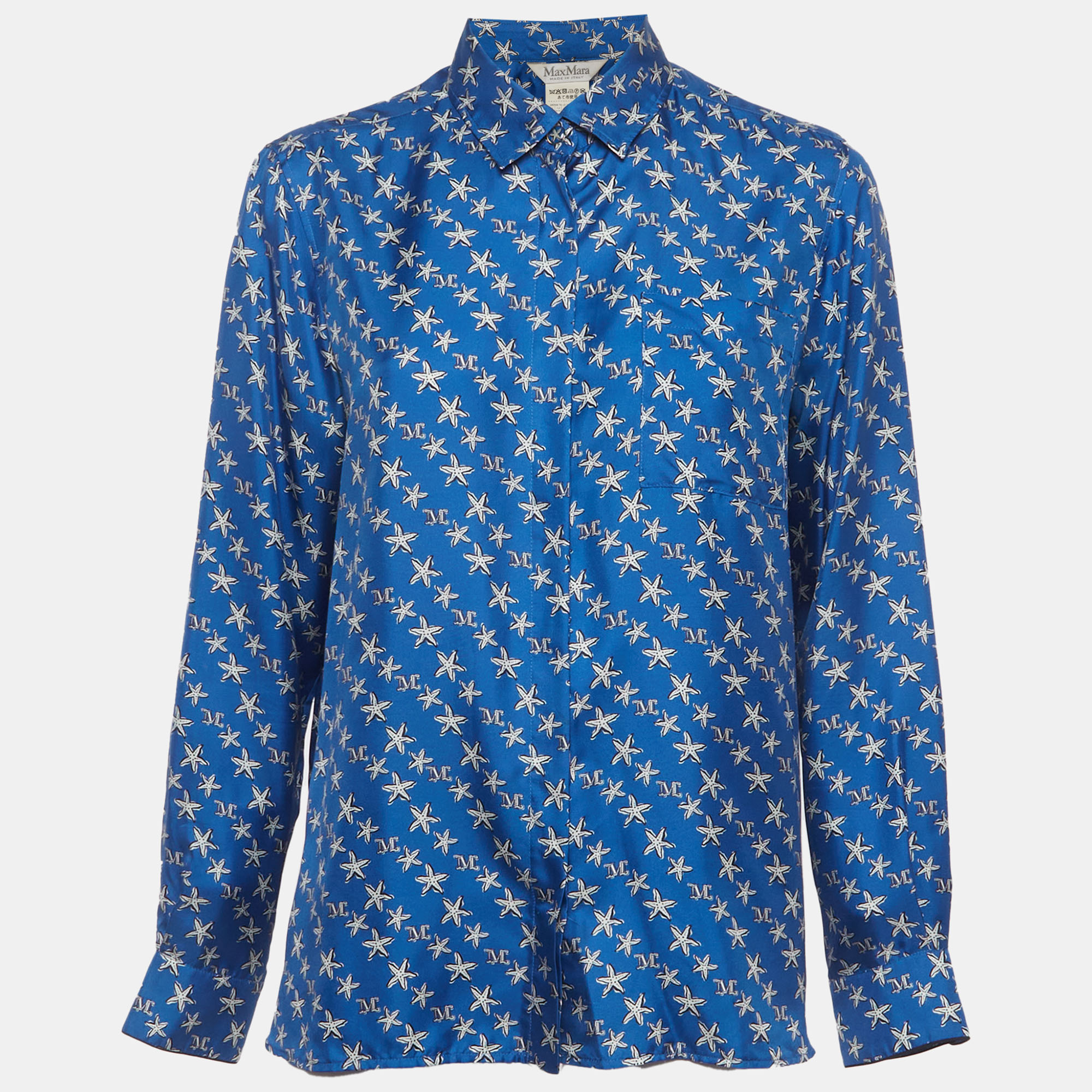 Max Mara Blue Starfish Print Silk London Shirt