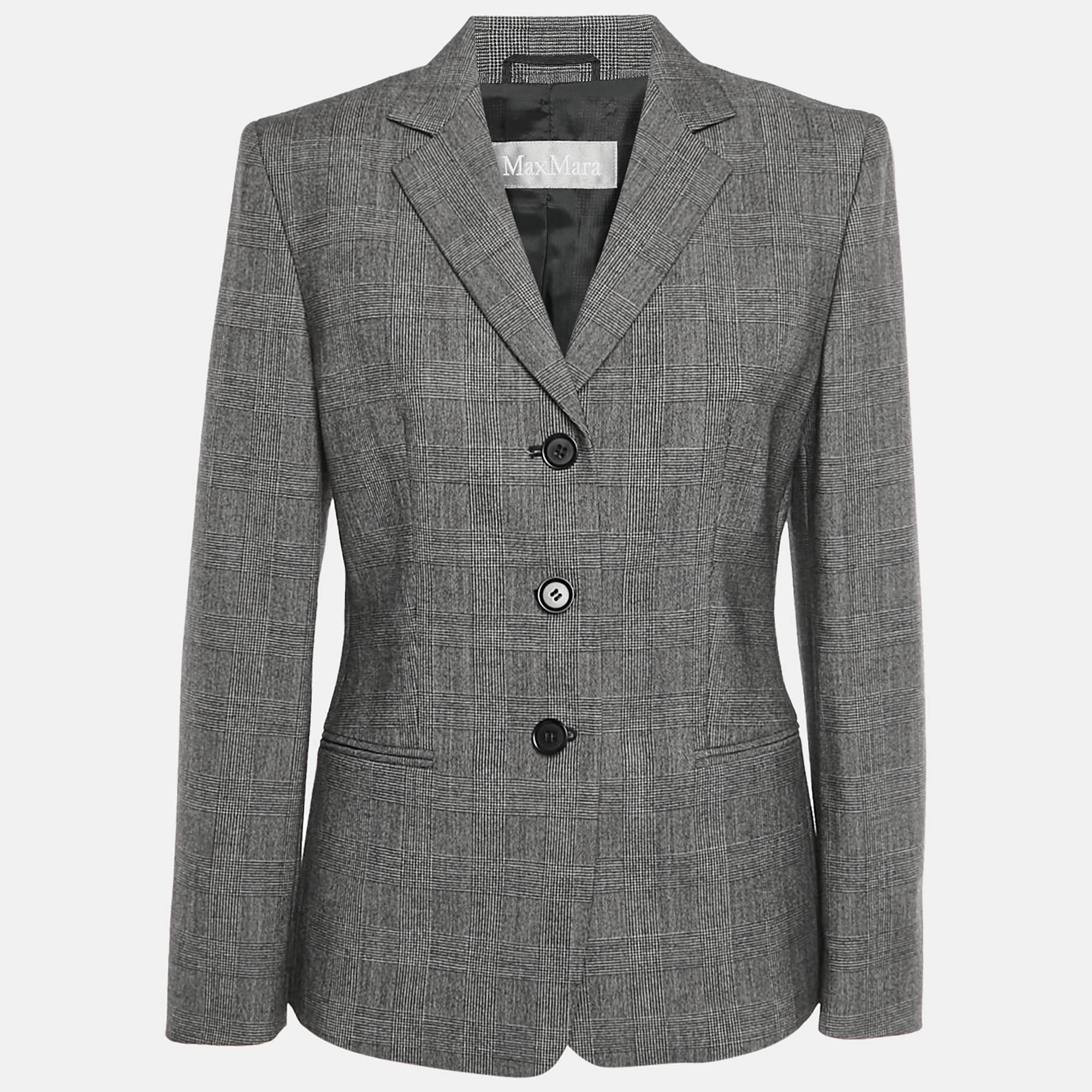 Max Mara Grey Glen Plain Jacquard Wool Single Breasted Blazer Max Mara Grey Glen Plain Jacquard Wool Single Breasted Blazer
