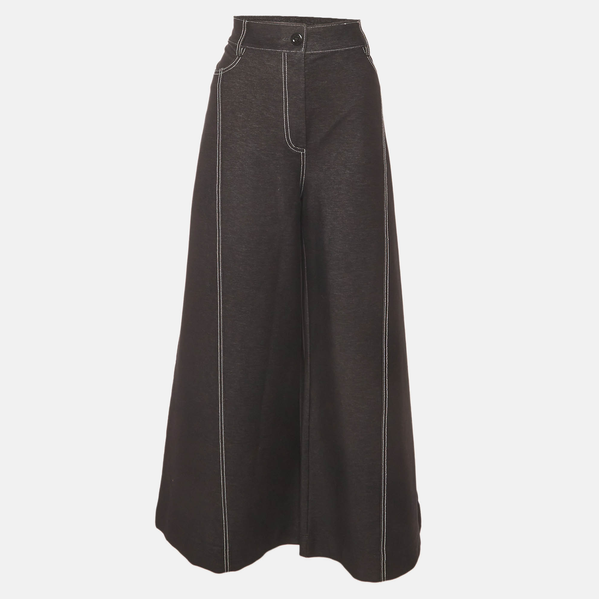 Max Mara Black Stretch Denim Wide Leg Jeans