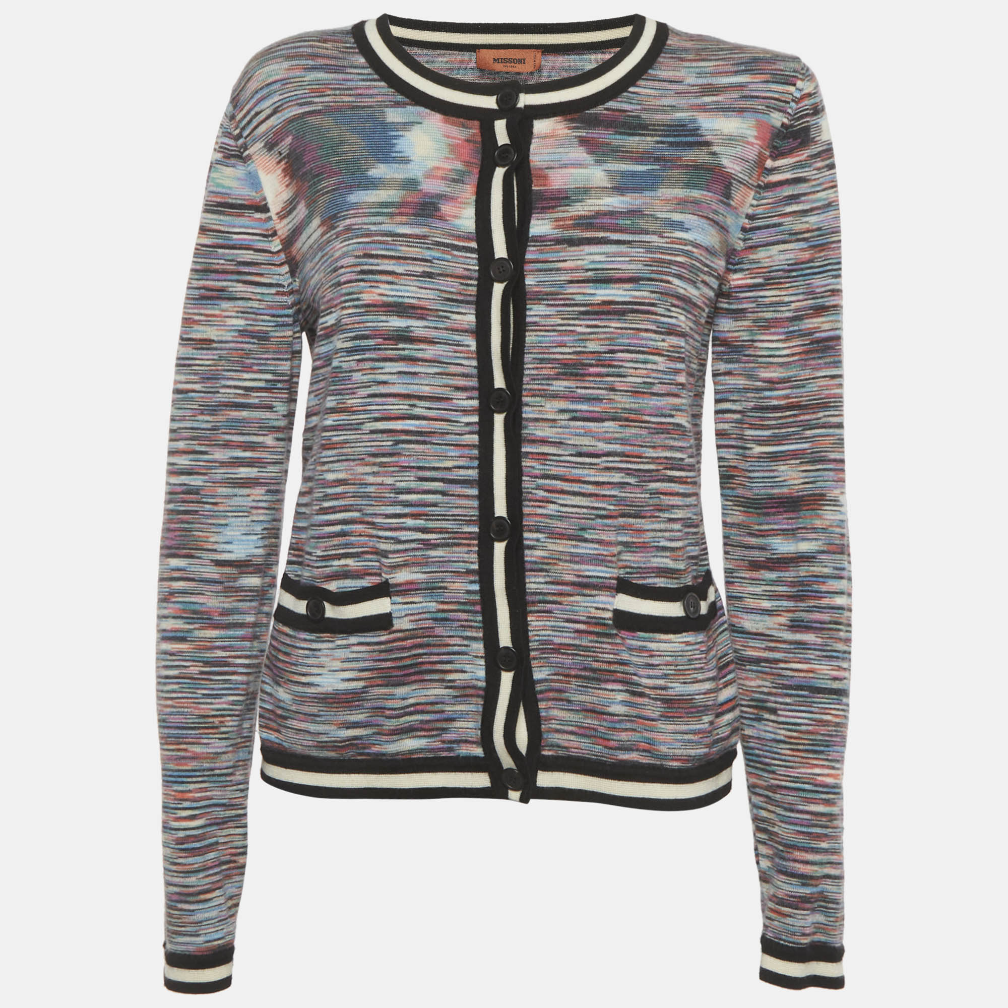 M Missoni Multicolor Striped Stretch Knit Cardigan M Missoni Multicolor Striped Stretch Knit Cardigan