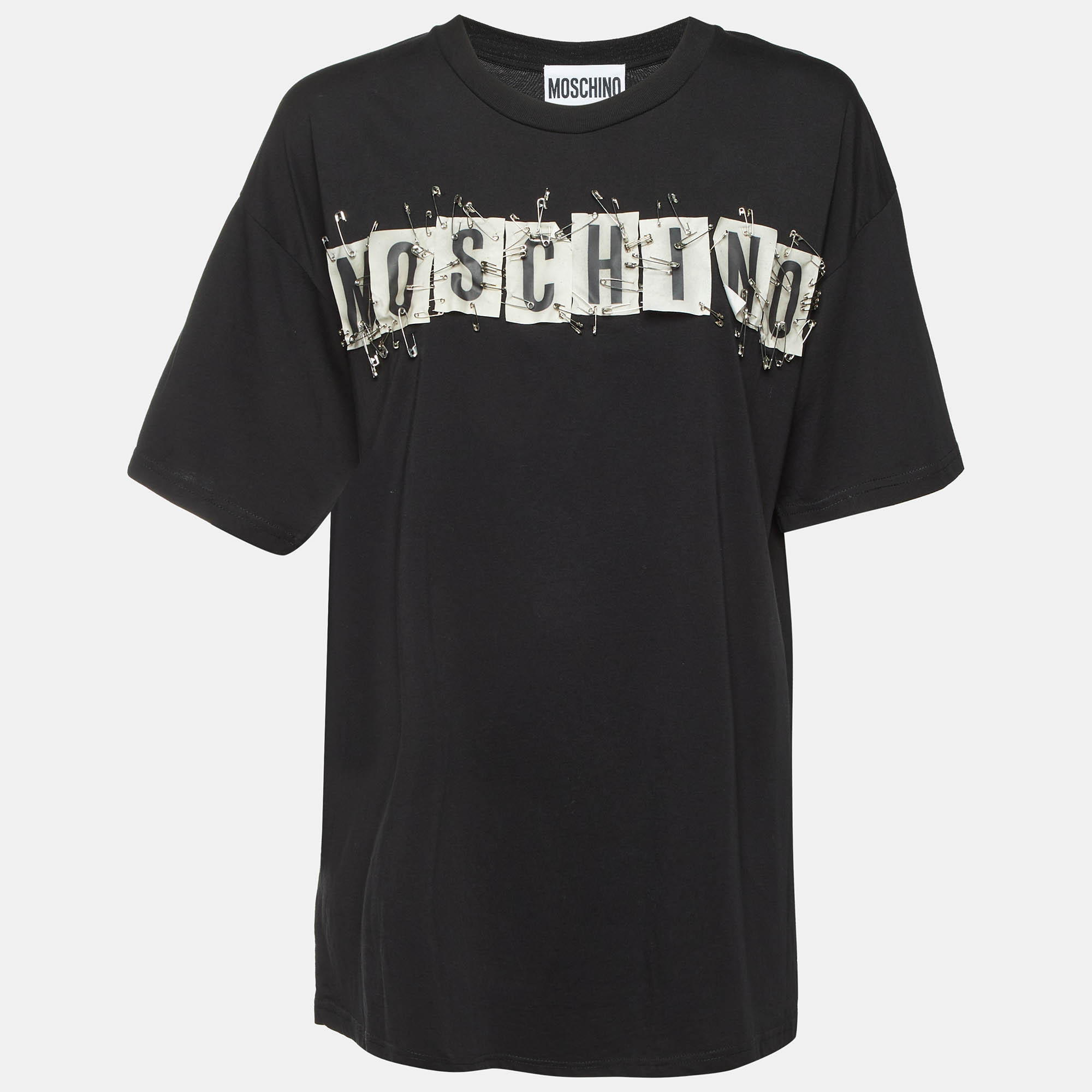 Moschino Couture Black Logo Safety Pin Appliqué Jersey Shirt Moschino Couture Black Logo Safety Pin Appliqué Jersey Shirt