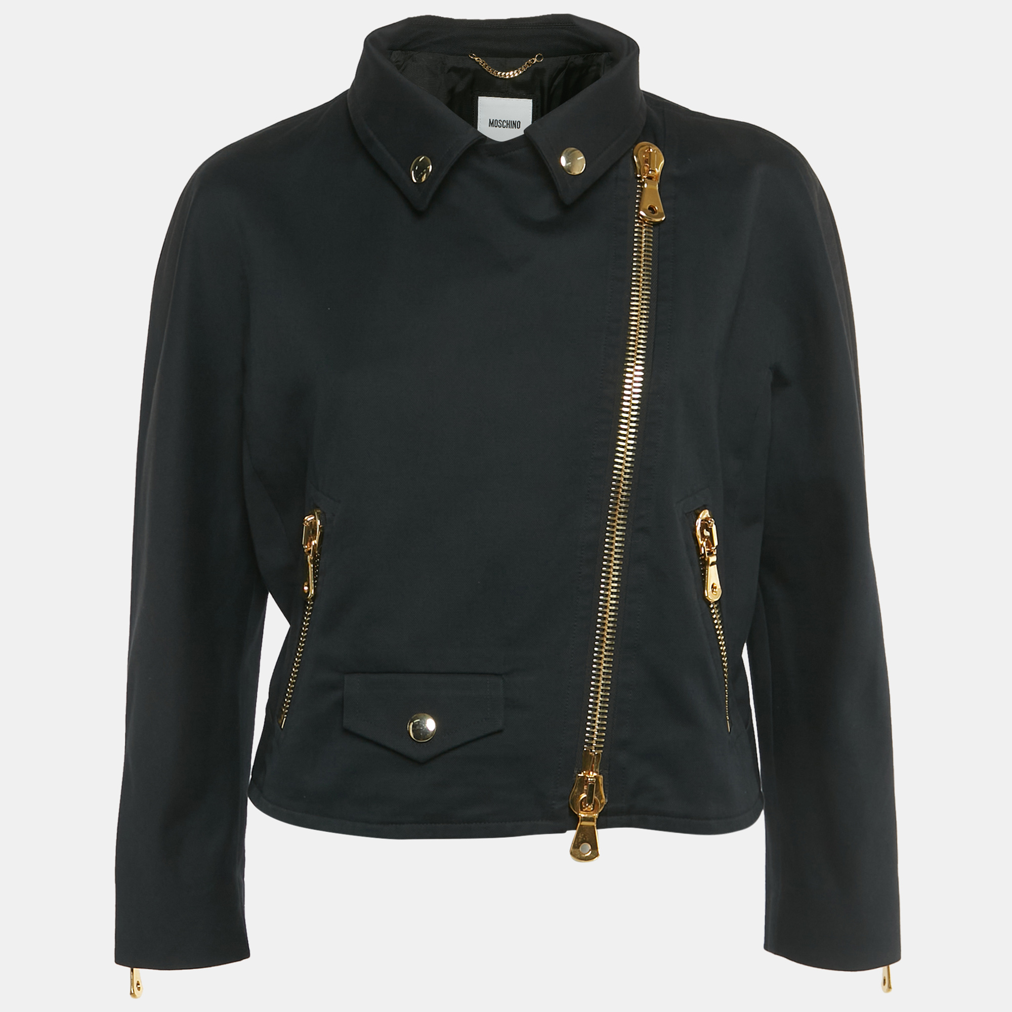 Moschino Black Cotton Biker Jacket Moschino Black Cotton Biker Jacket
