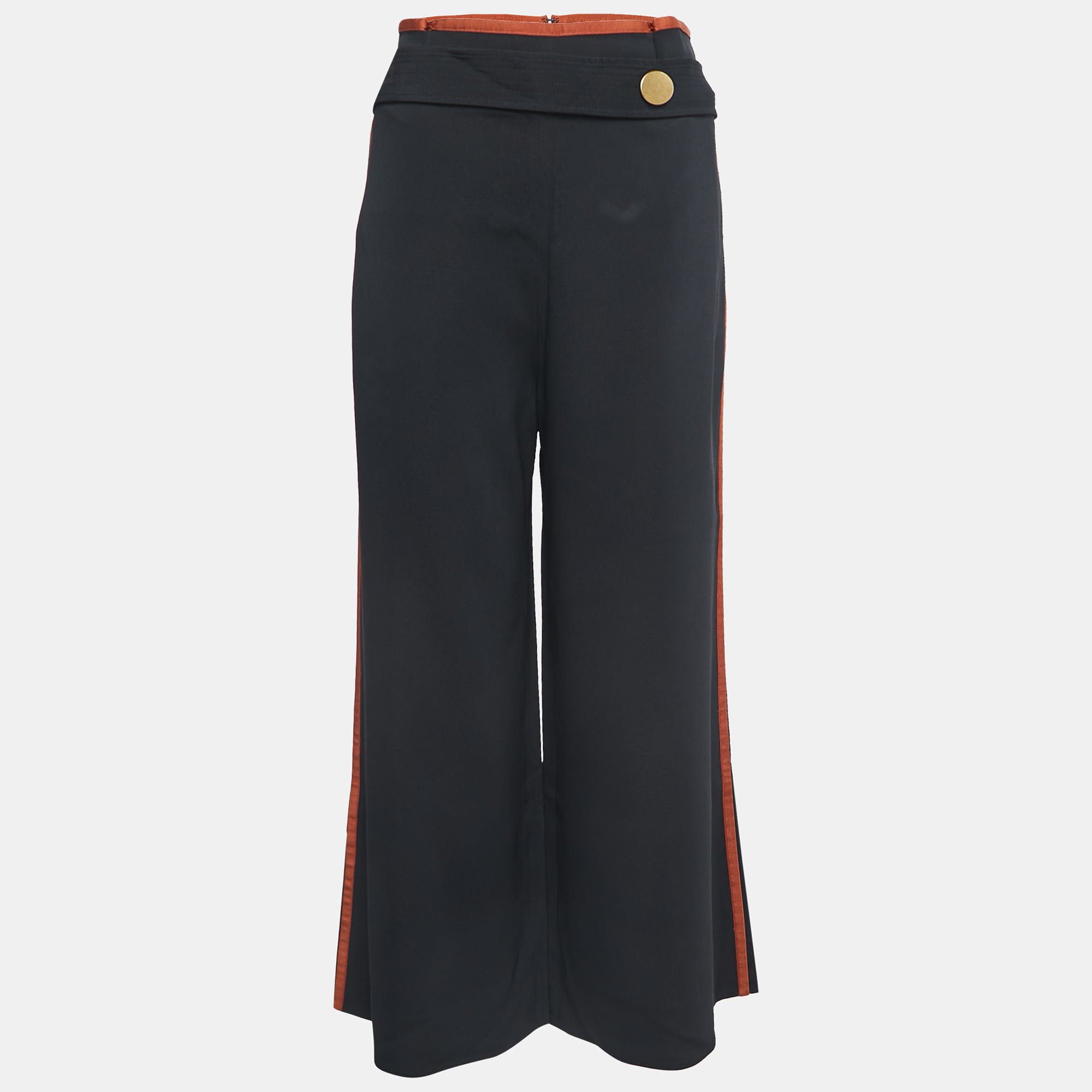 Peter Pilotto BlackBrown Crepe Button Embellished Wide Leg Trousers