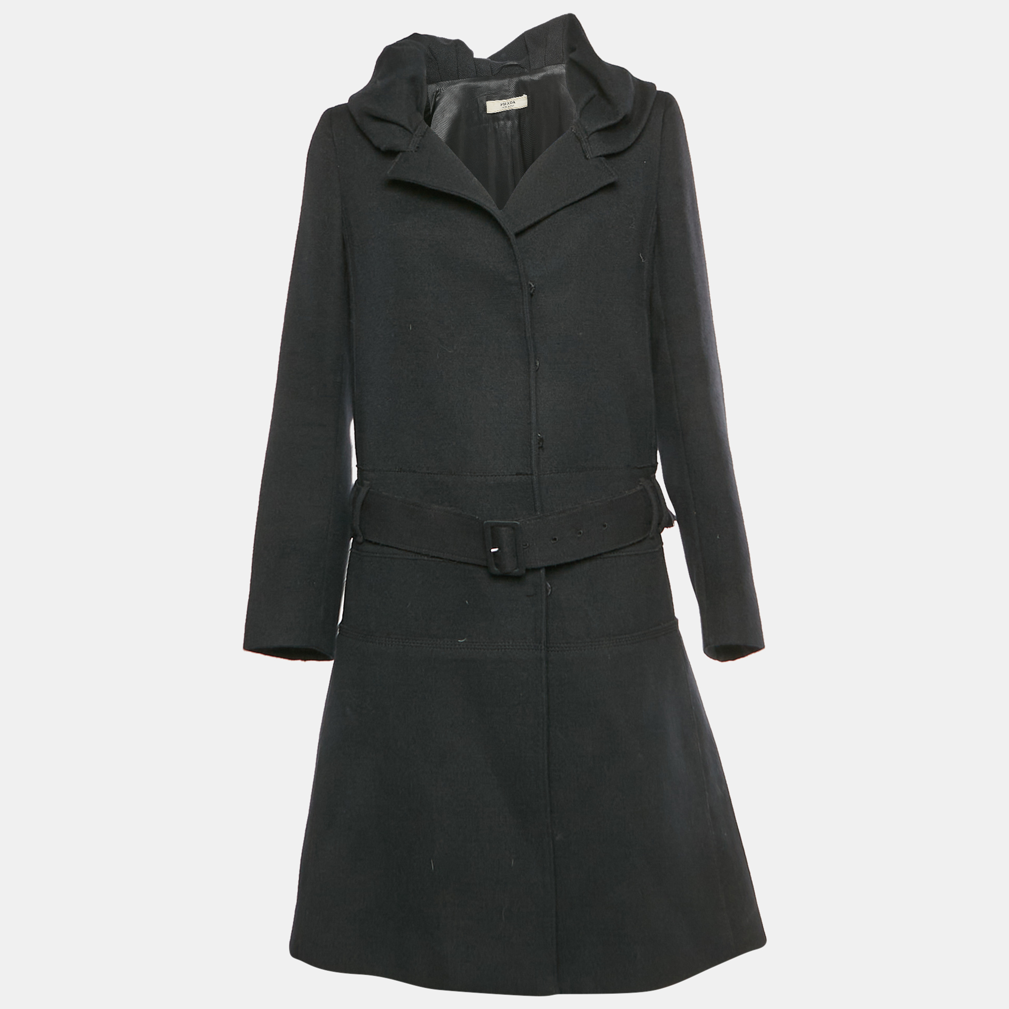 Prada Black Wool Belted Overcoat