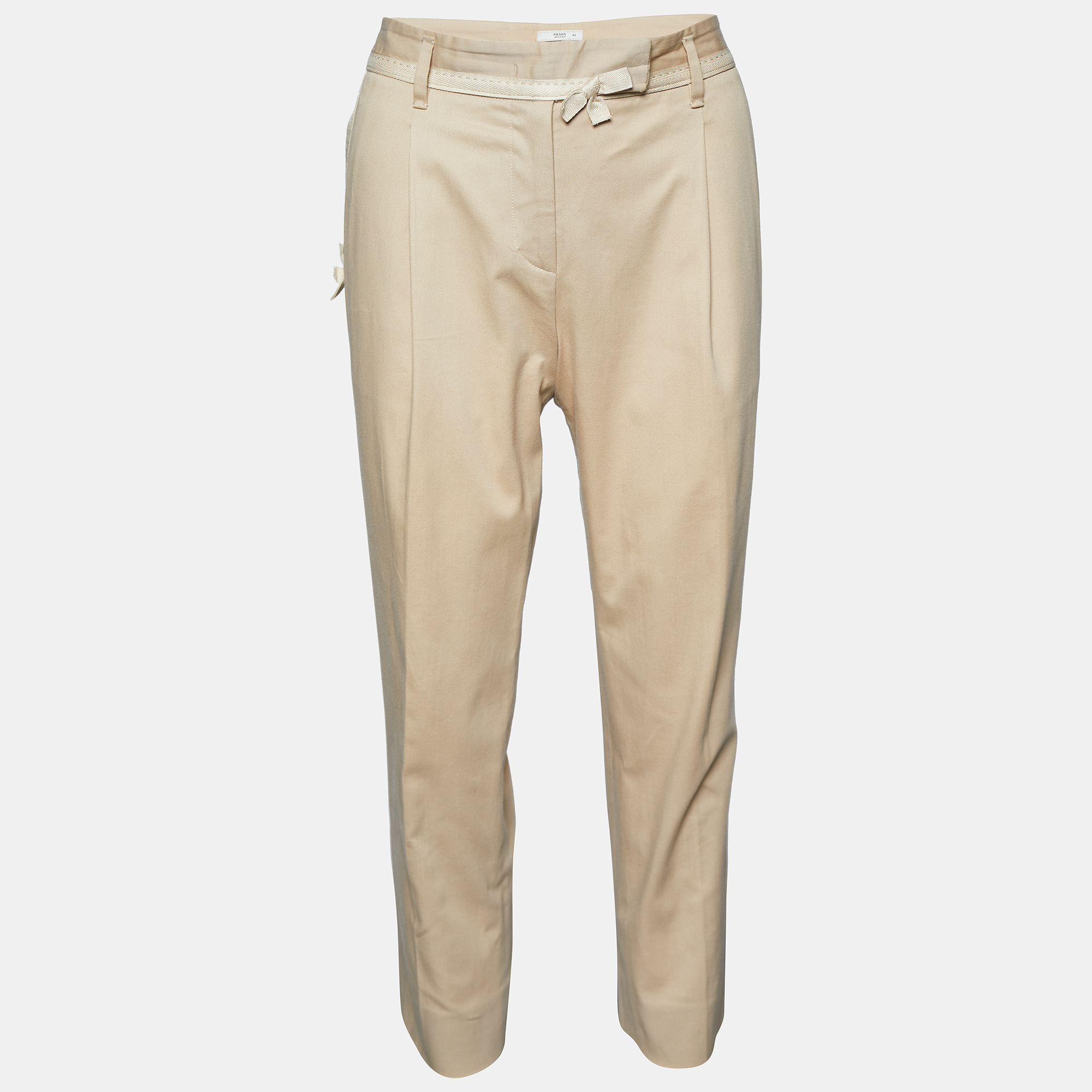 Prada Beige Cotton Tapered Leg Trousers Prada Beige Cotton Tapered Leg Trousers