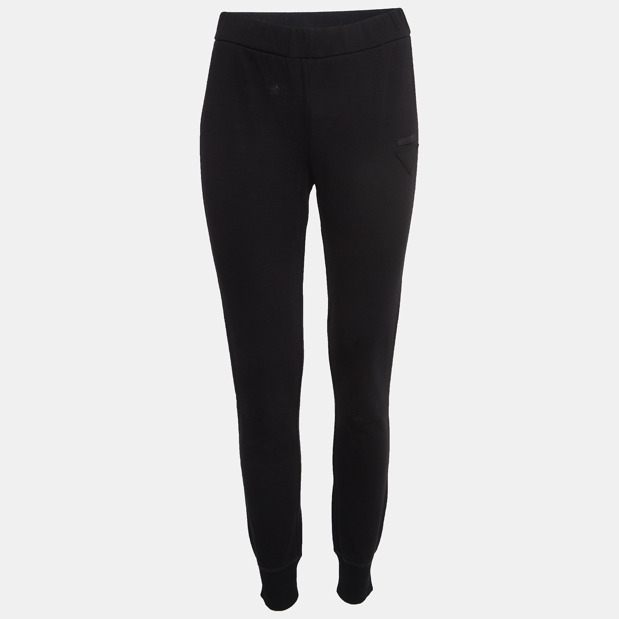 Prada Black Triangle Applique Cotton Knit Joggers Prada Black Triangle Applique Cotton Knit Joggers
